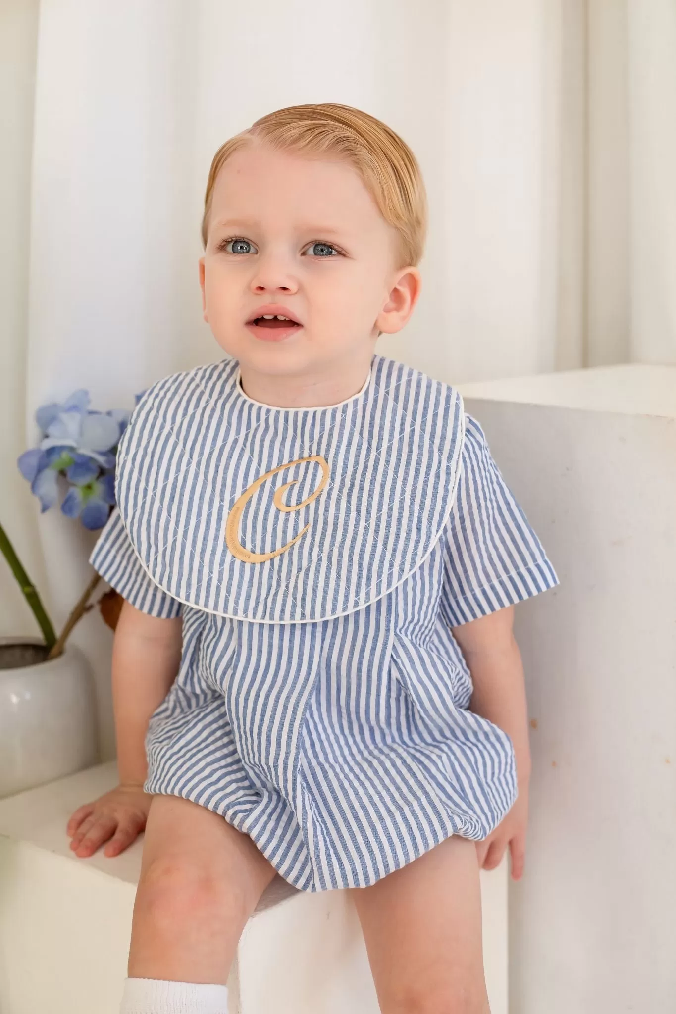 Boys Dark Blue Stripe Bib