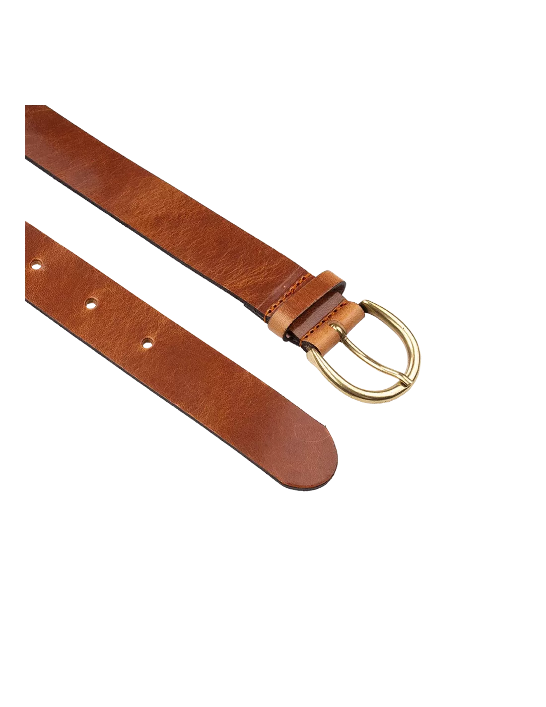 Brass Buckle Leather Belt - Tan