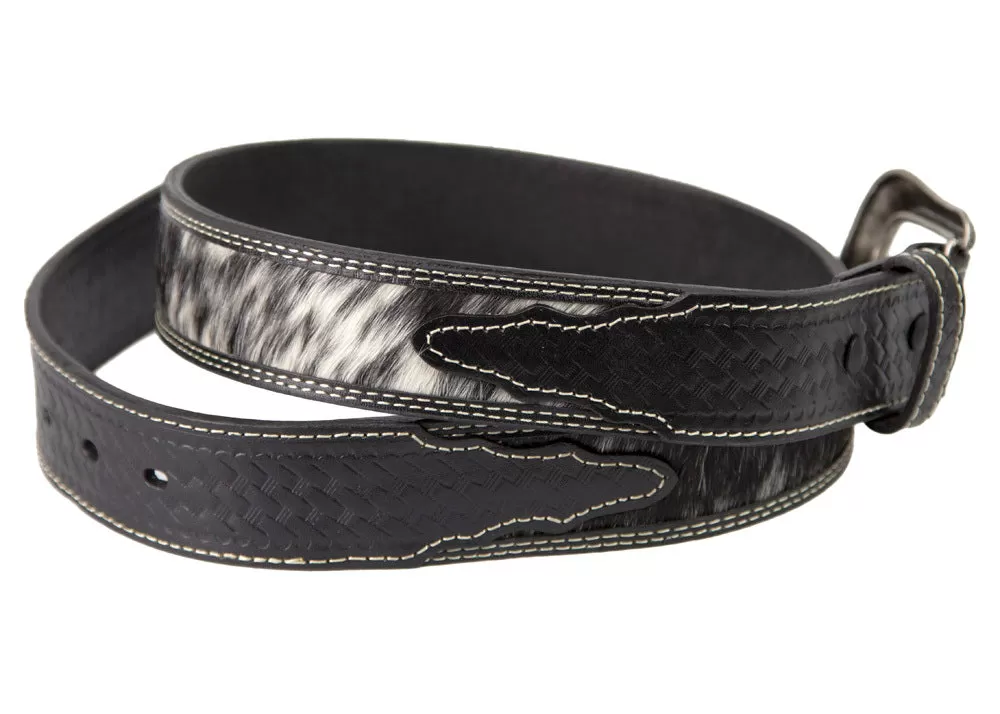 Brigalow Black Leather Belt with Cowhide Inserts