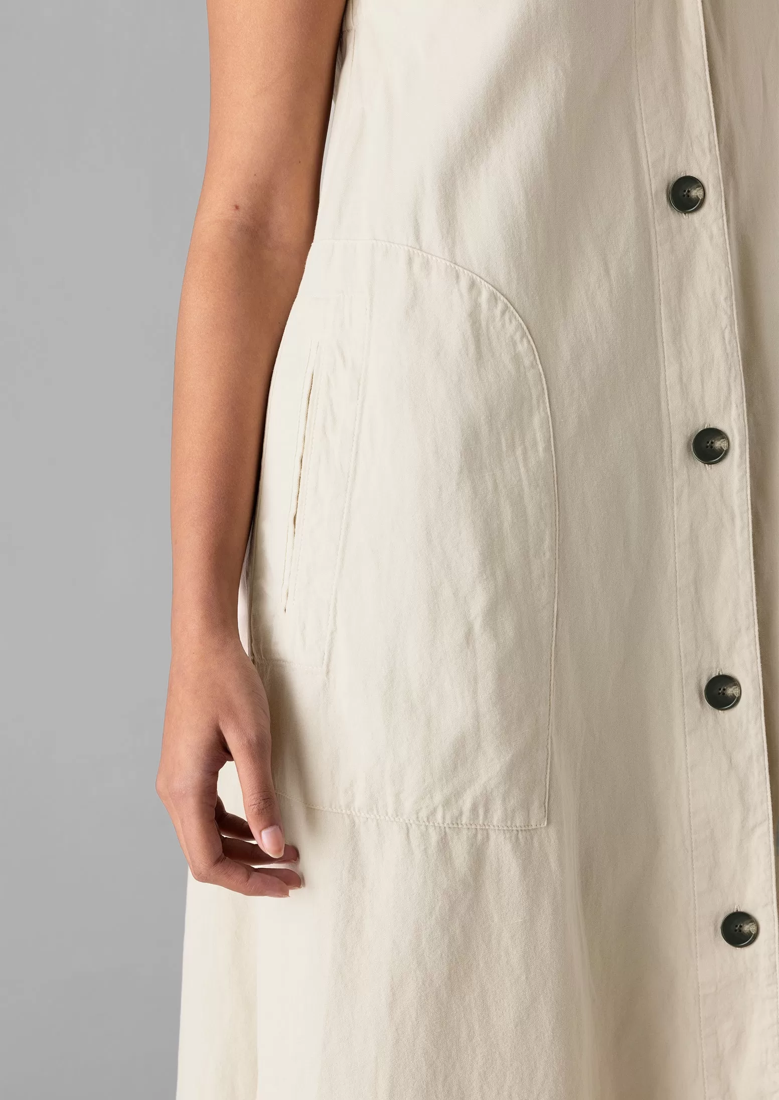 Buttoned Cotton Linen Canvas Dress | Wood Ash