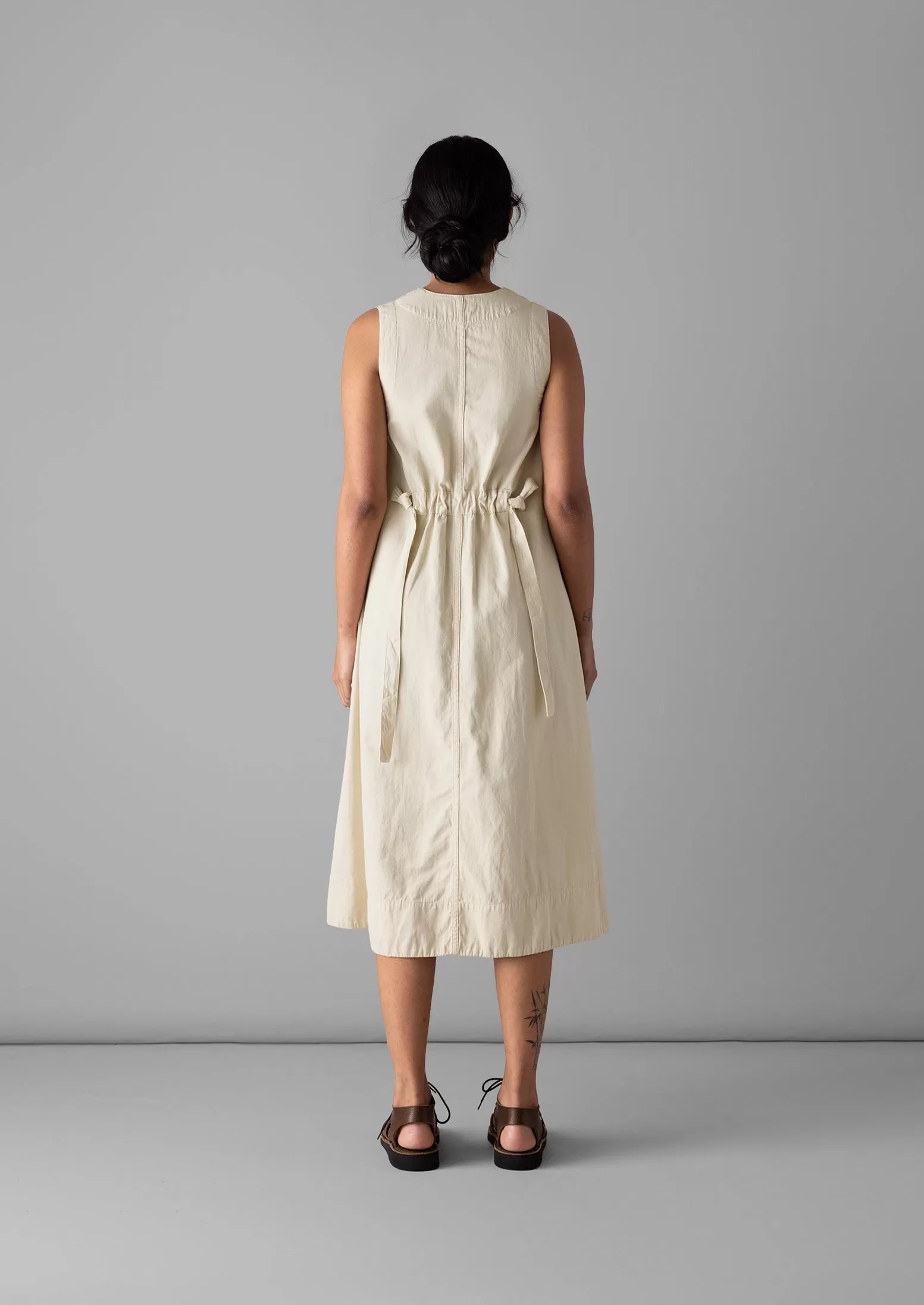 Buttoned Cotton Linen Canvas Dress | Wood Ash