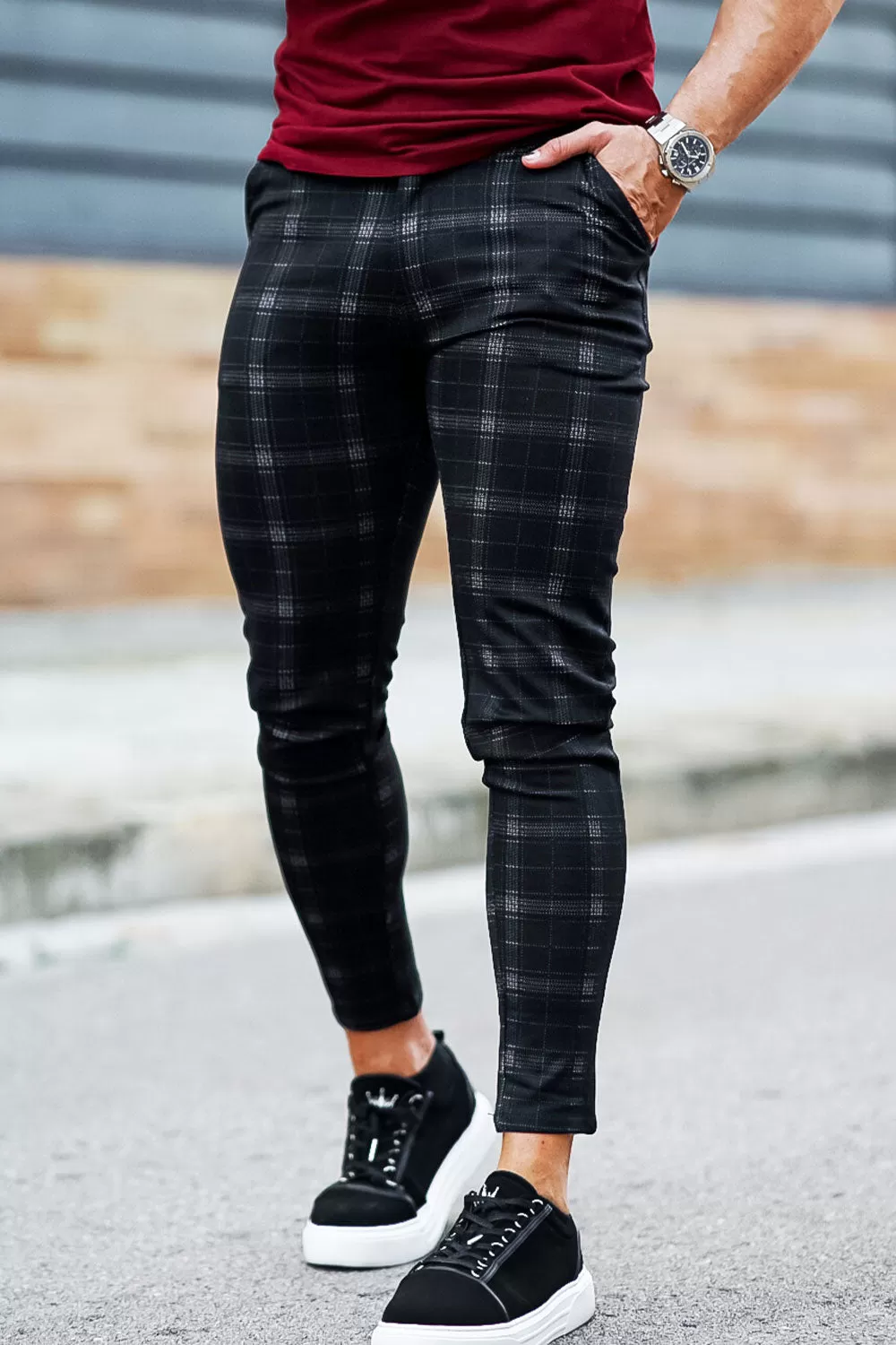 Buy $80 Free Shipping Men's Black Checkered Pants