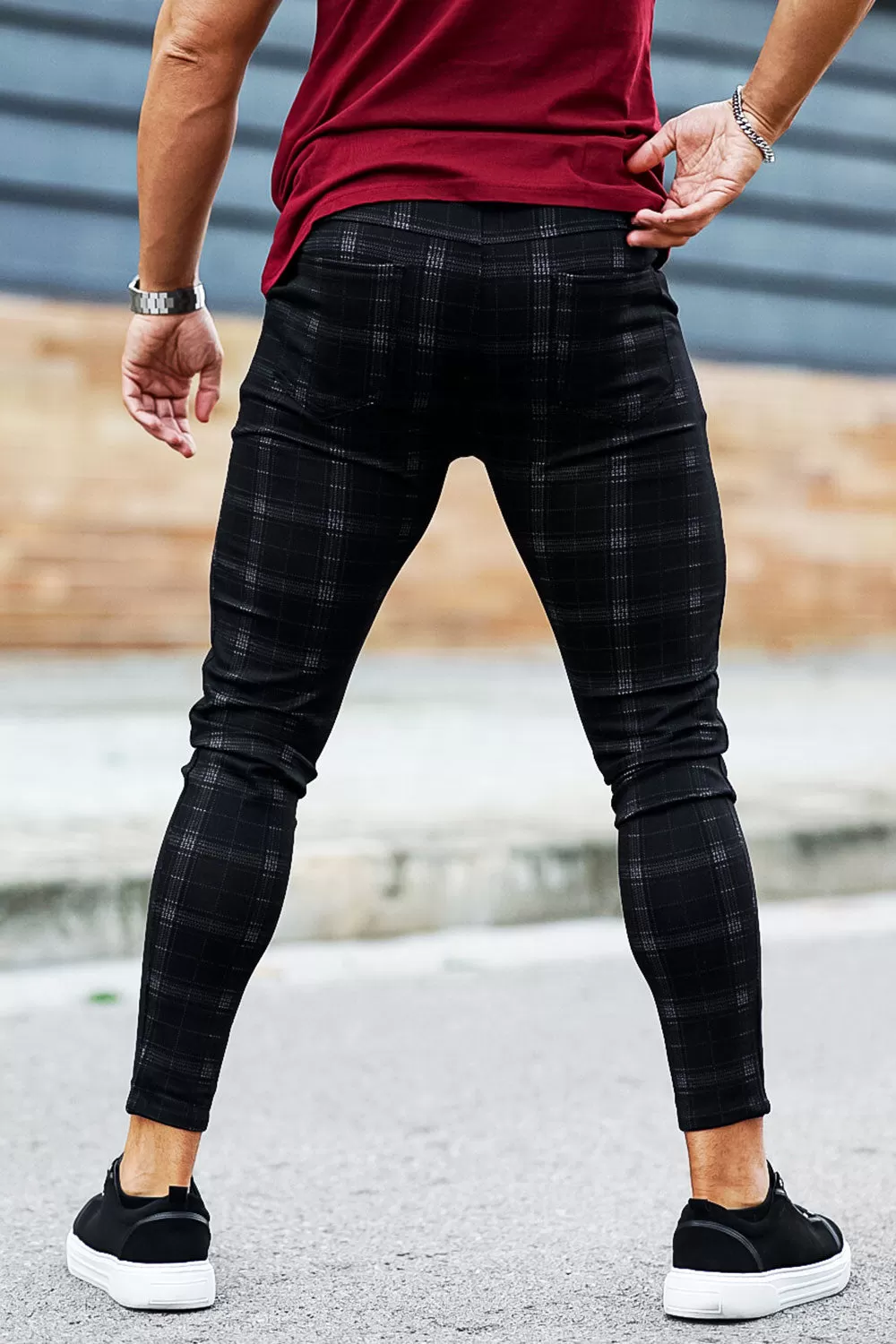 Buy $80 Free Shipping Men's Black Checkered Pants