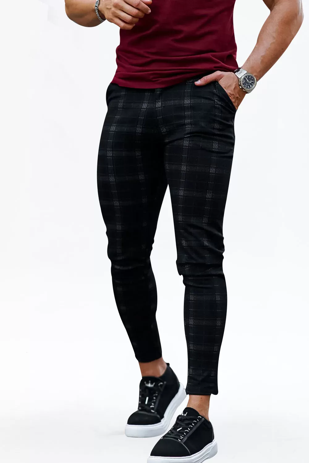 Buy $80 Free Shipping Men's Black Checkered Pants