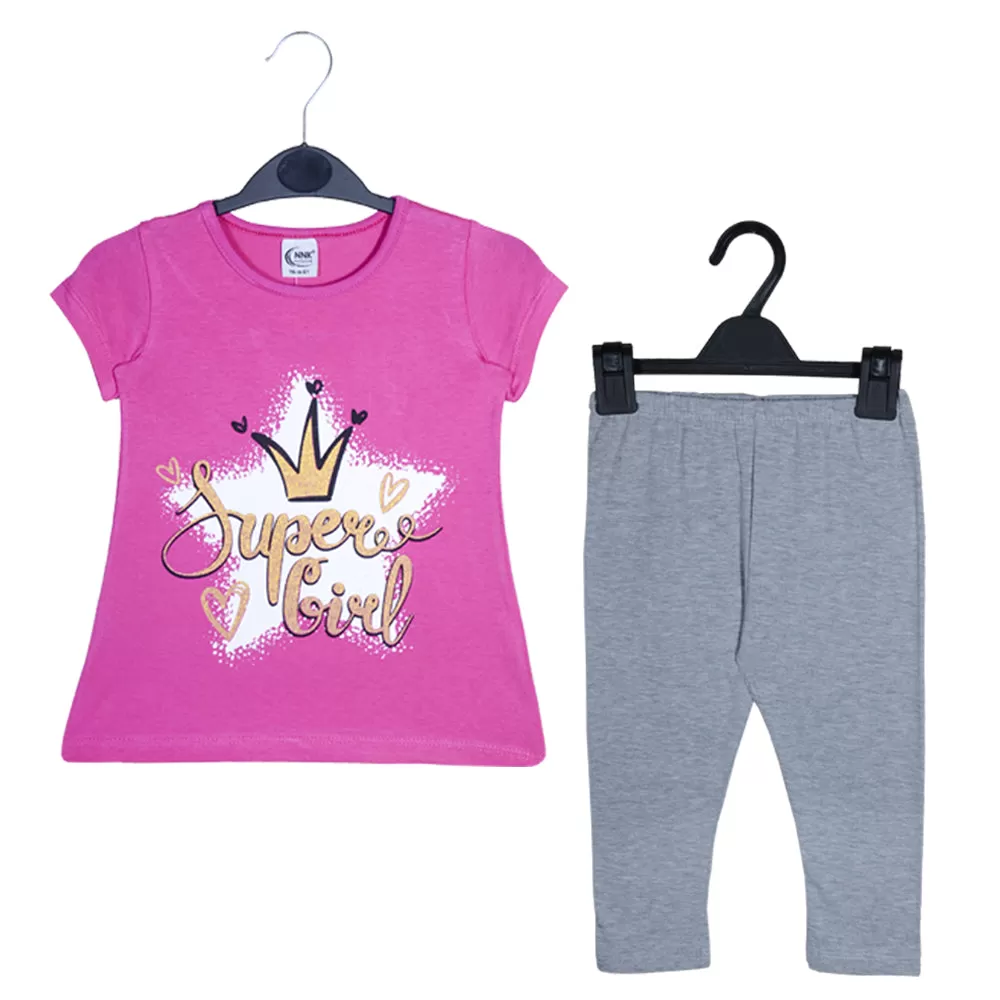 C1756 NNK Super Girl Pink with Grey 2-Pcs Suit