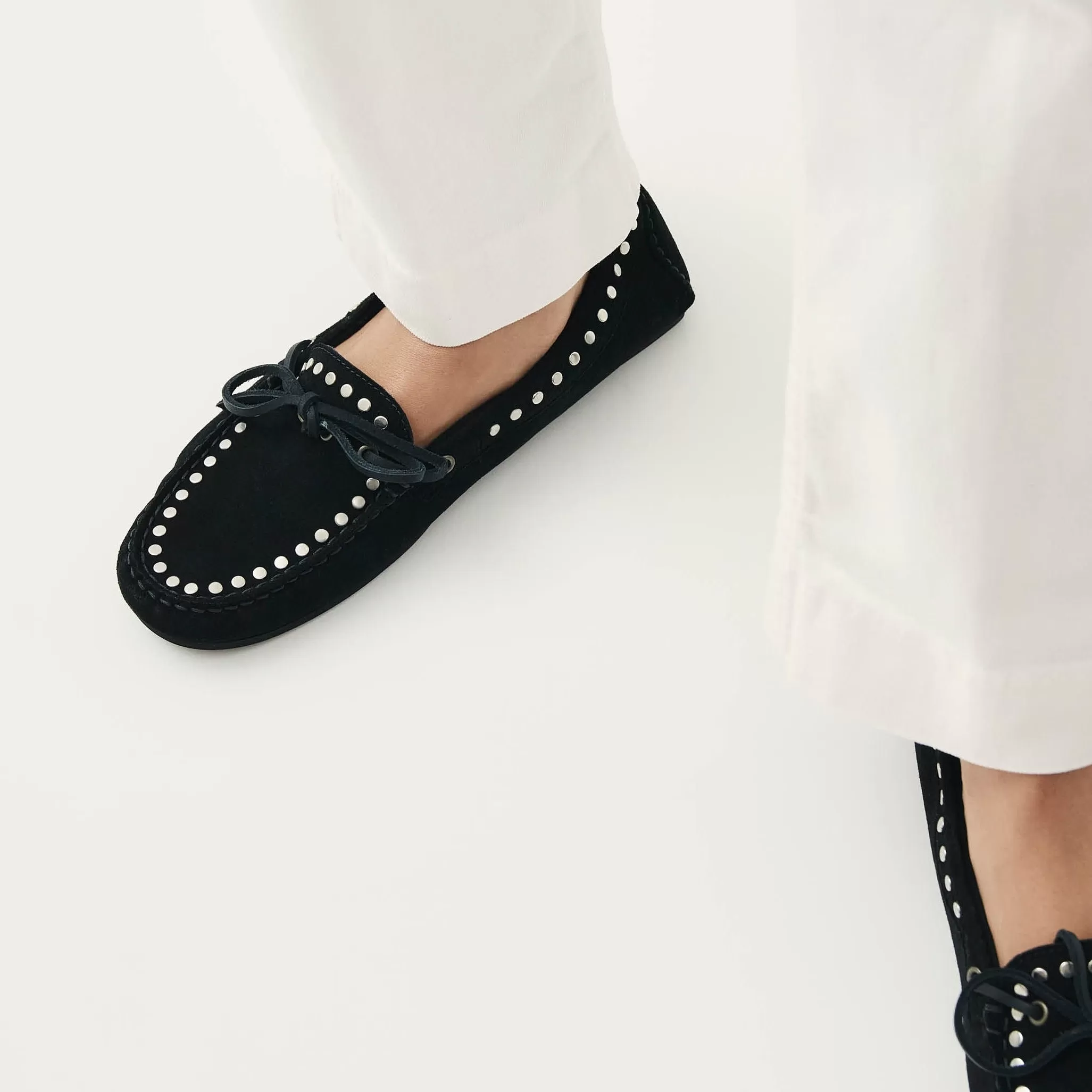 Calla Suede Studs Black Leather Loafers