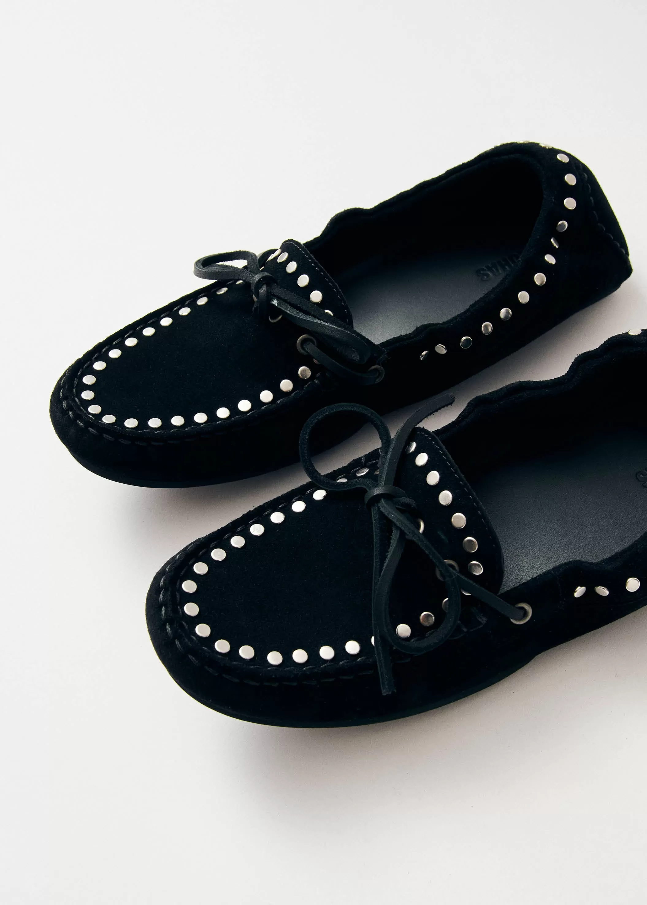 Calla Suede Studs Black Leather Loafers