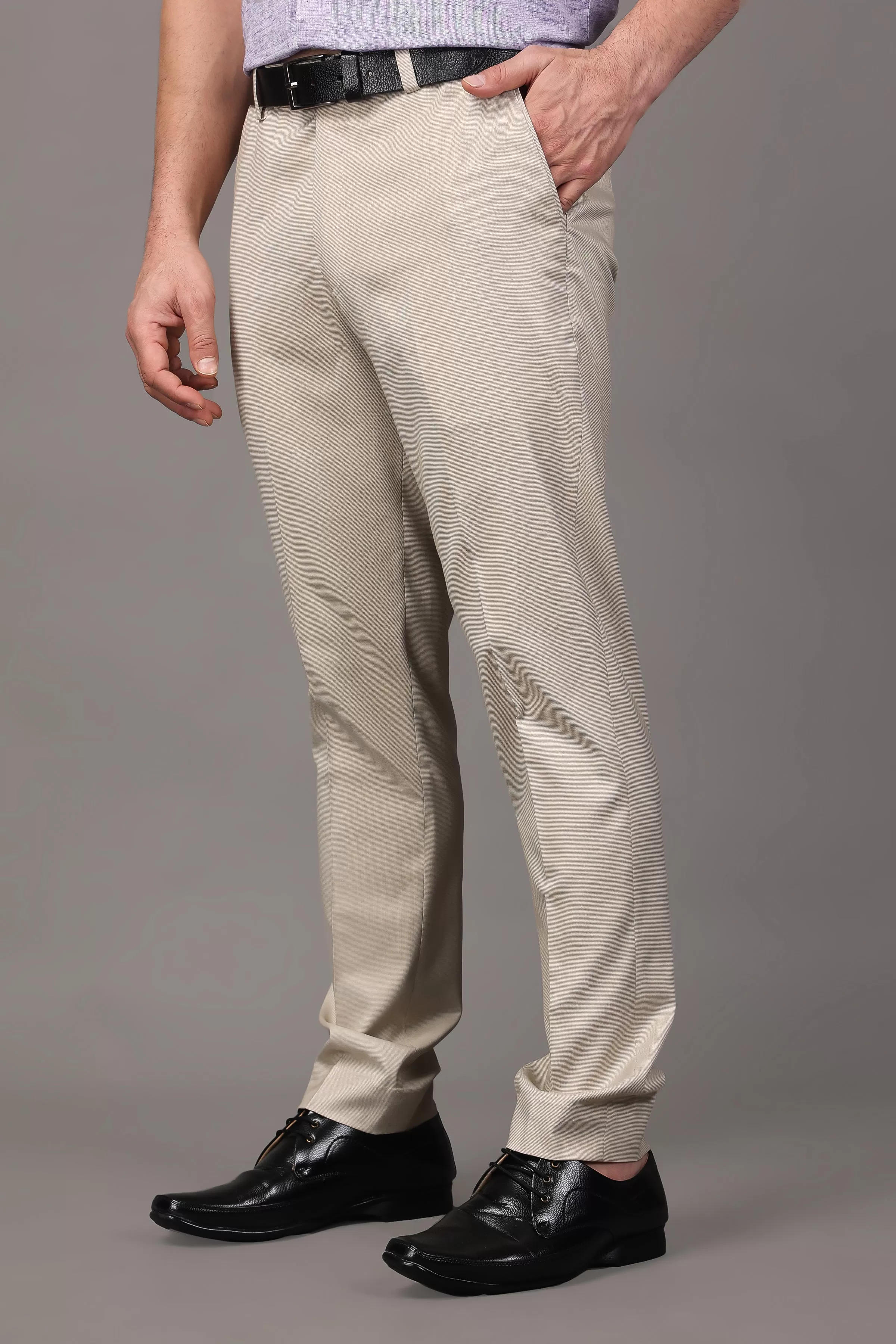 Caramel Beige Textured Stretch Trousers