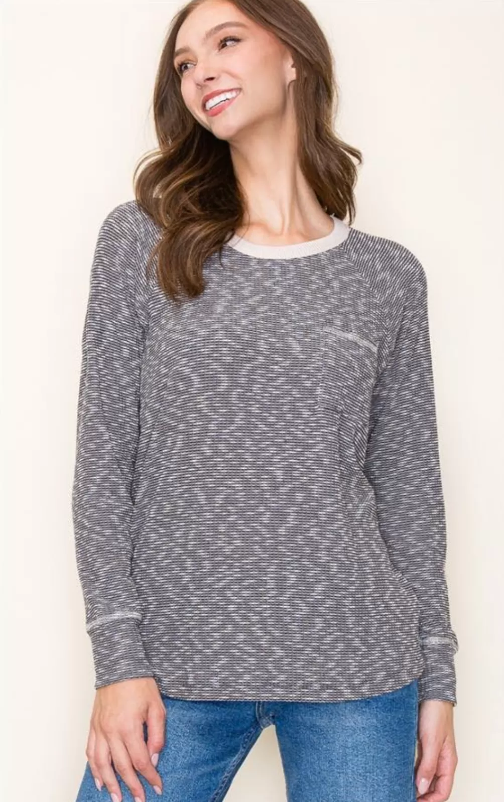 Charcoal Two Tone Knit Top