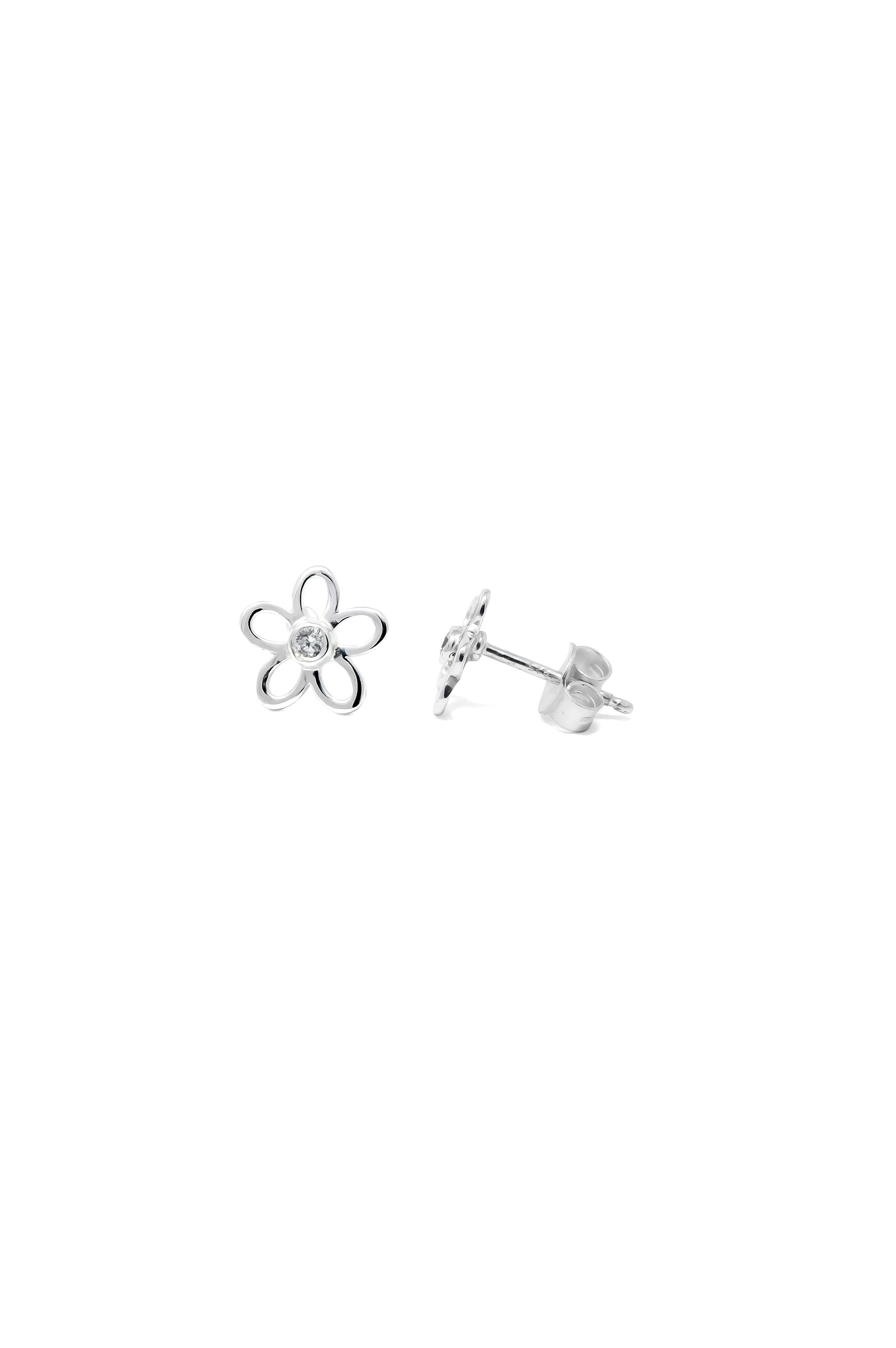 Charming Flower Sparkle Sterling Silver Stud Earrings