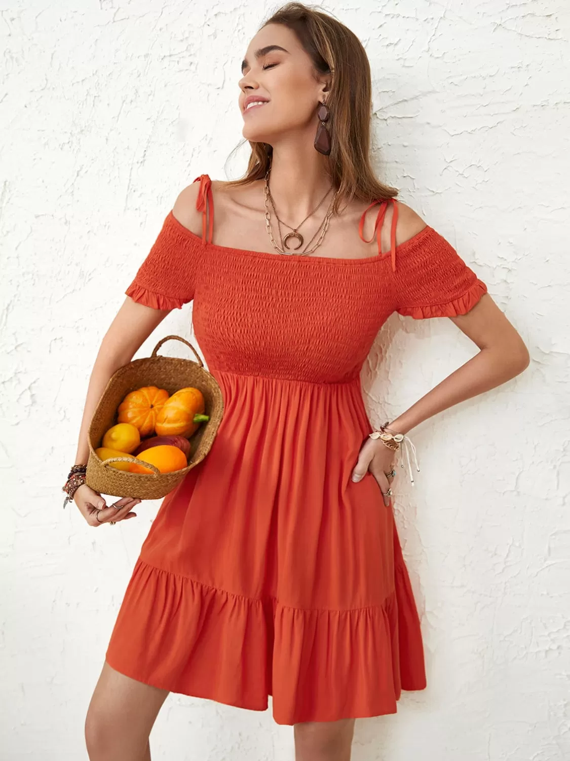 Charming Milkmaid Dress Outfit for Women - Smocked Spaghetti Strap Short Sleeve Summer Dress Perfect for Casual and Elegant Looks