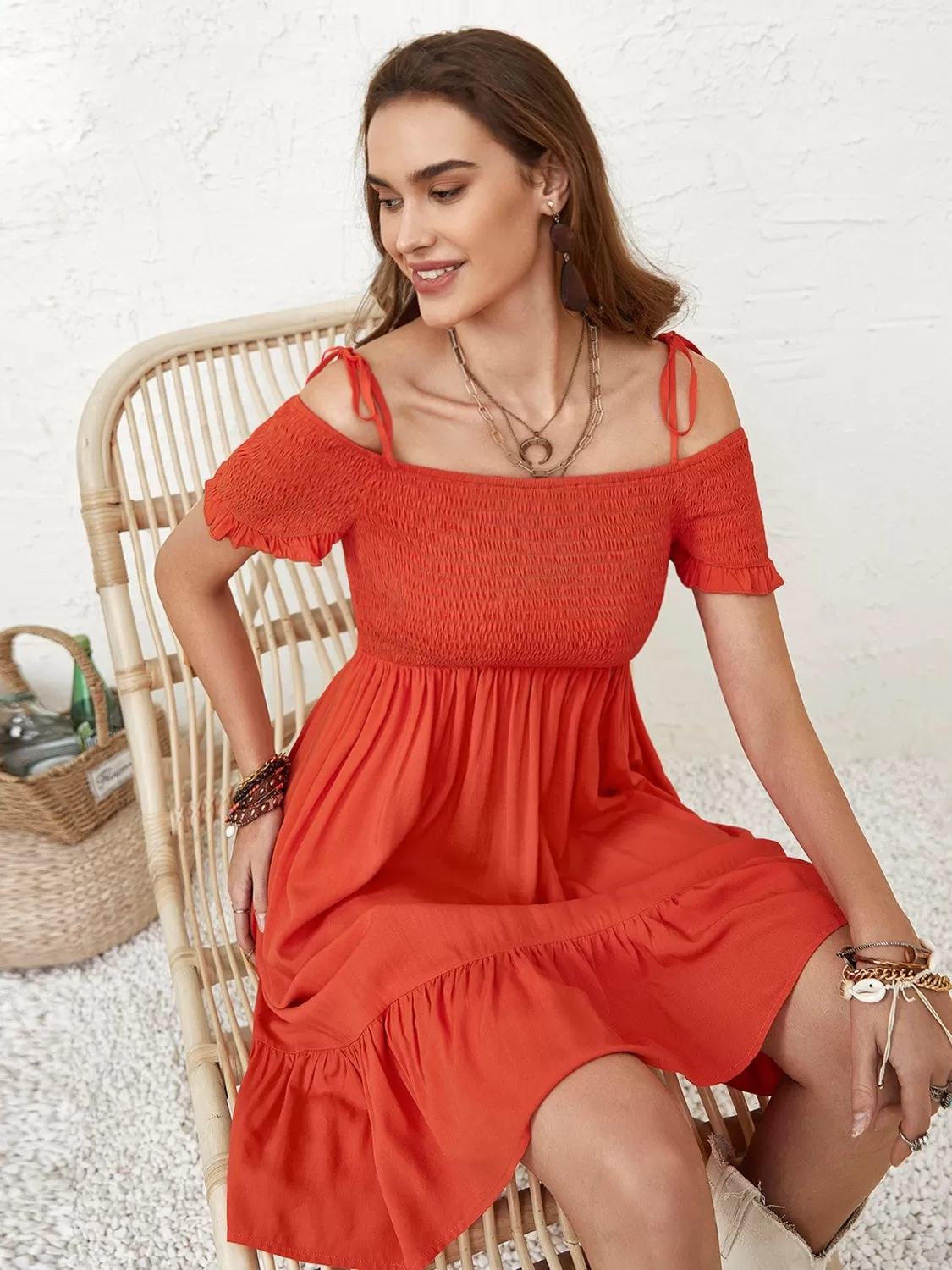 Charming Milkmaid Dress Outfit for Women - Smocked Spaghetti Strap Short Sleeve Summer Dress Perfect for Casual and Elegant Looks