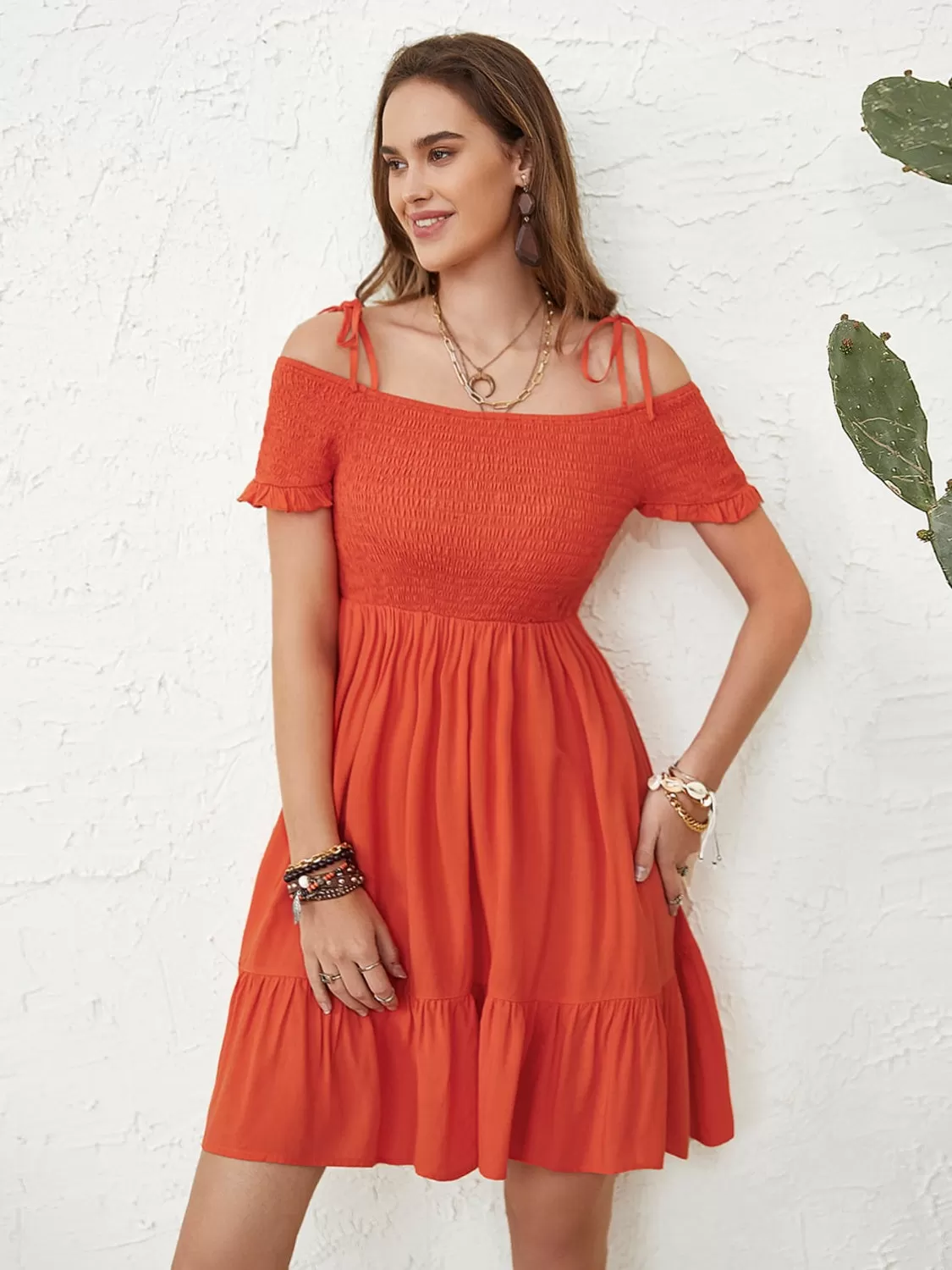 Charming Milkmaid Dress Outfit for Women - Smocked Spaghetti Strap Short Sleeve Summer Dress Perfect for Casual and Elegant Looks