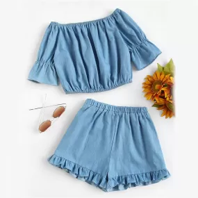 CHASE THE BLUES AWAY RUFFLED SHORTS SET