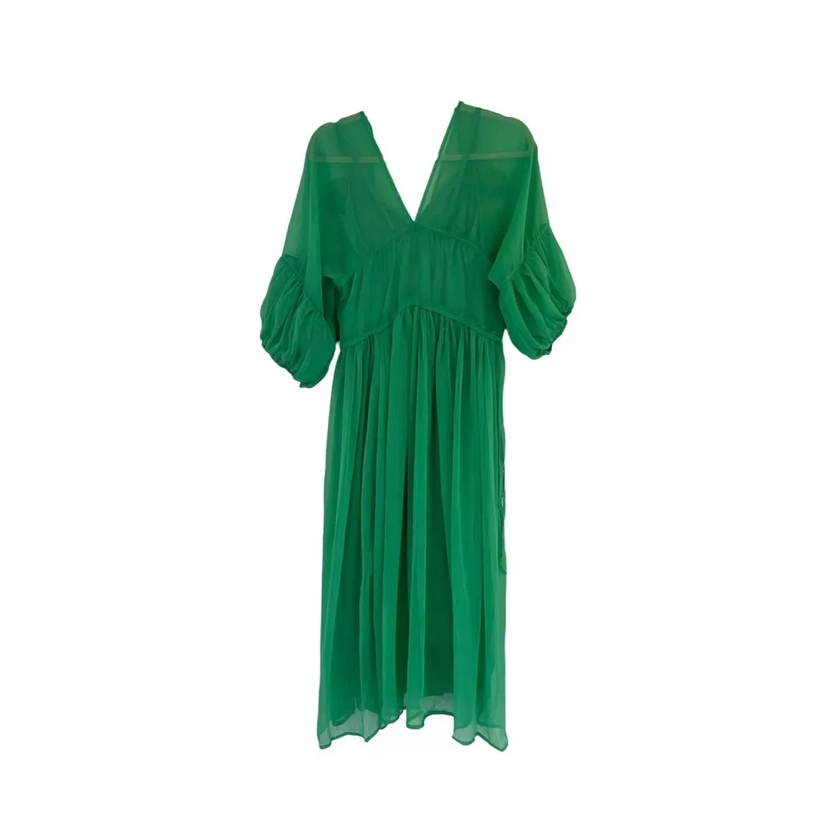 Chiffon green maxi dress with 3/4 sleeve