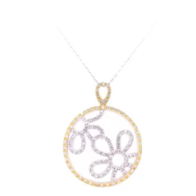 Circle Flower Pendant with Yellow and White CZ's