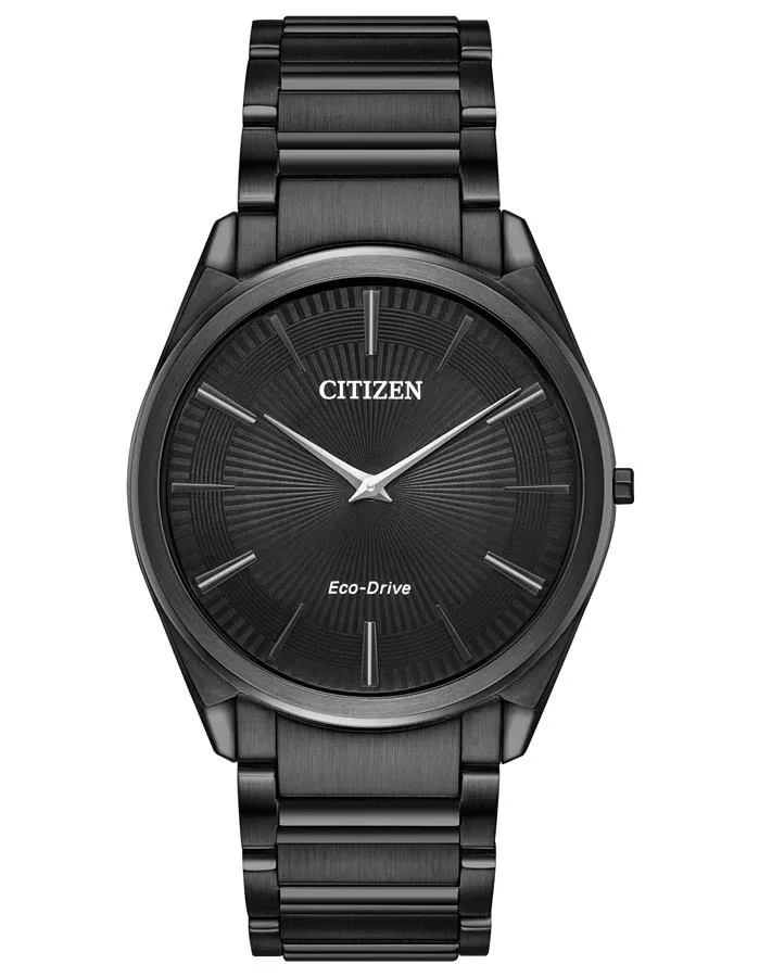 Citizen Mens Stilleto Eco-Drive Watch - Black Dial & Case - Black Bracelet - 30m