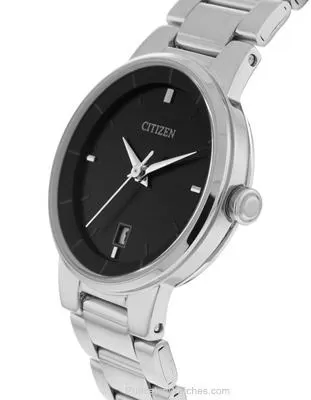 Citizen Quartz Ladies Watch - Black Dial - Steel Case and Bracelet - Date Window