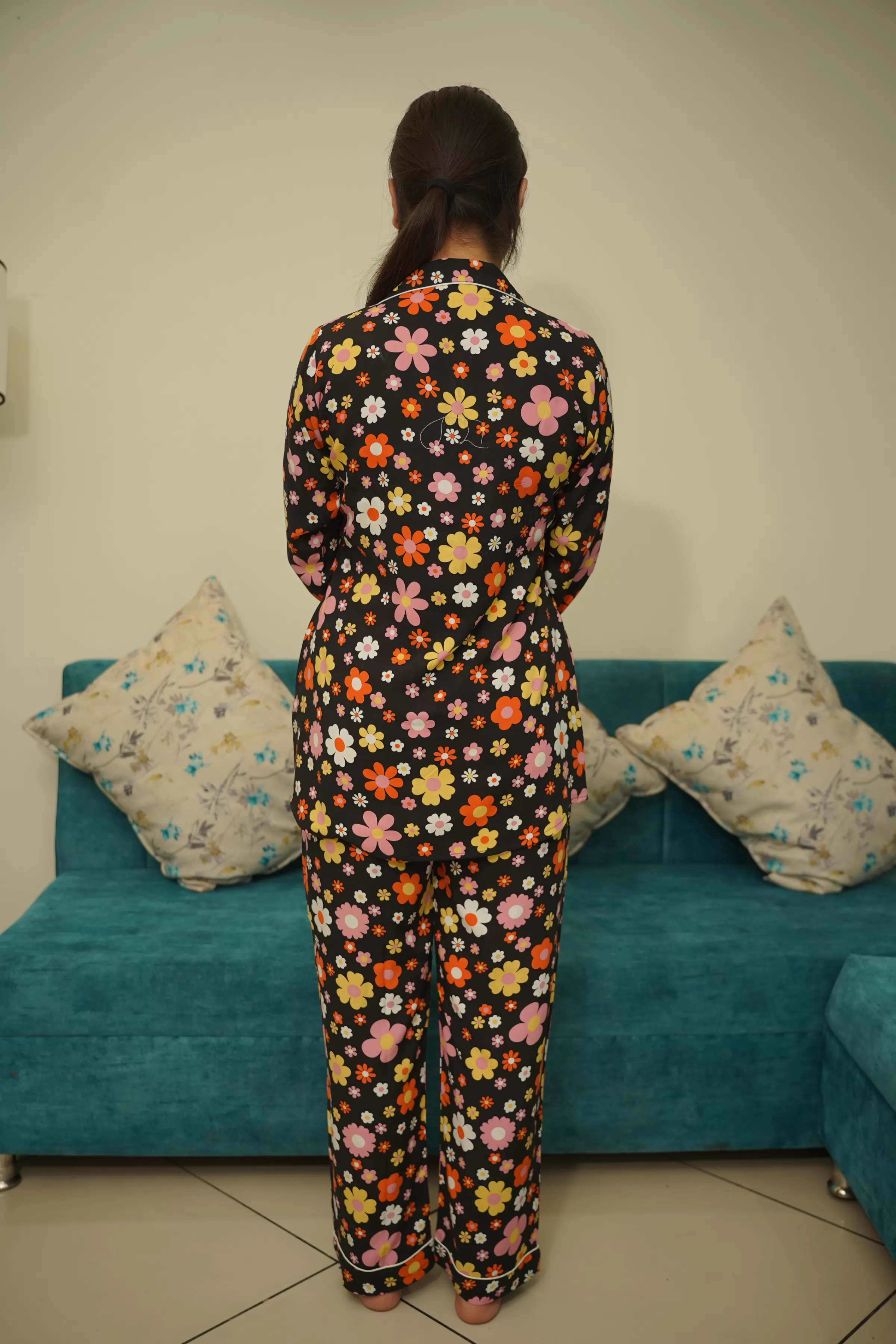 Citrus Floral Rayon Night Suit