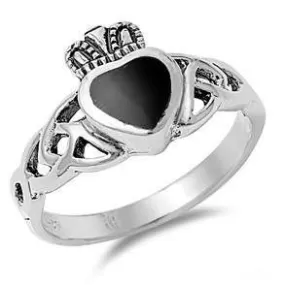 Claddagh Black Onyx Heart Ring