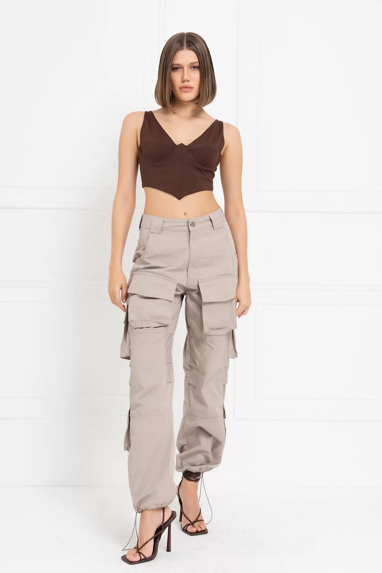 Coco Jone Widow's Peak Bustier Bralet Tank Crop Top - Chocolate