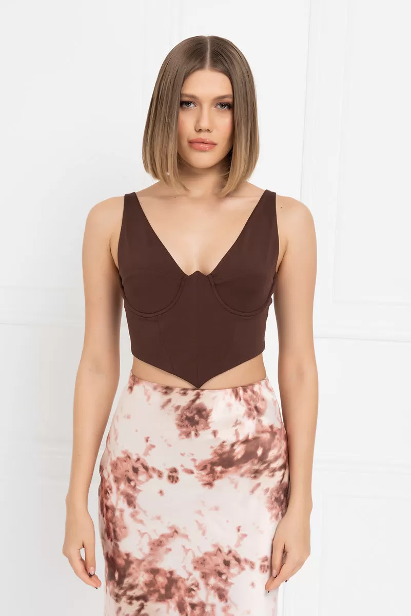 Coco Jone Widow's Peak Bustier Bralet Tank Crop Top - Chocolate