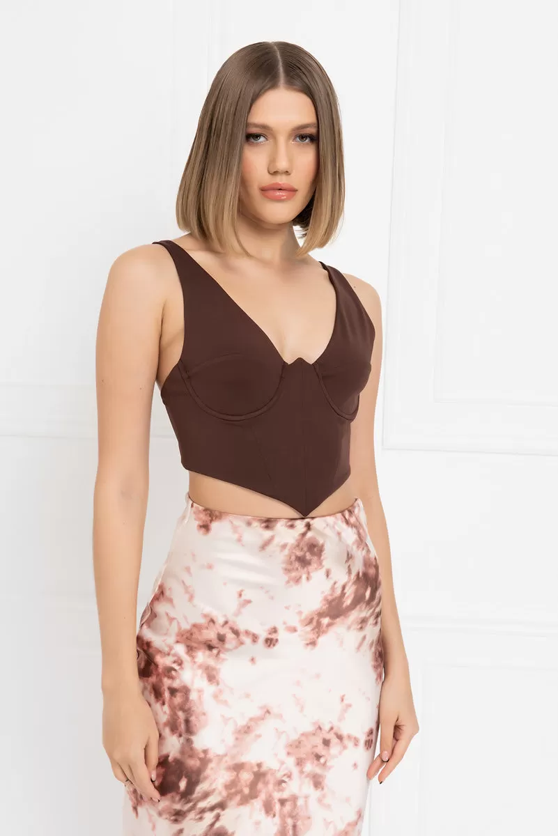 Coco Jone Widow's Peak Bustier Bralet Tank Crop Top - Chocolate