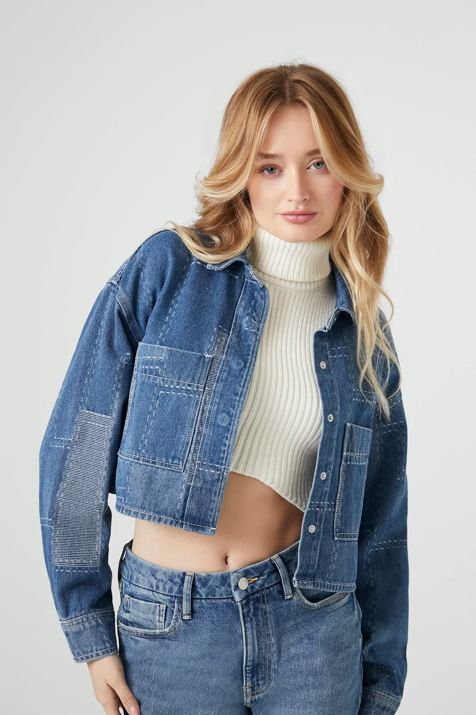 Cropped Patchwork Denim Jacket