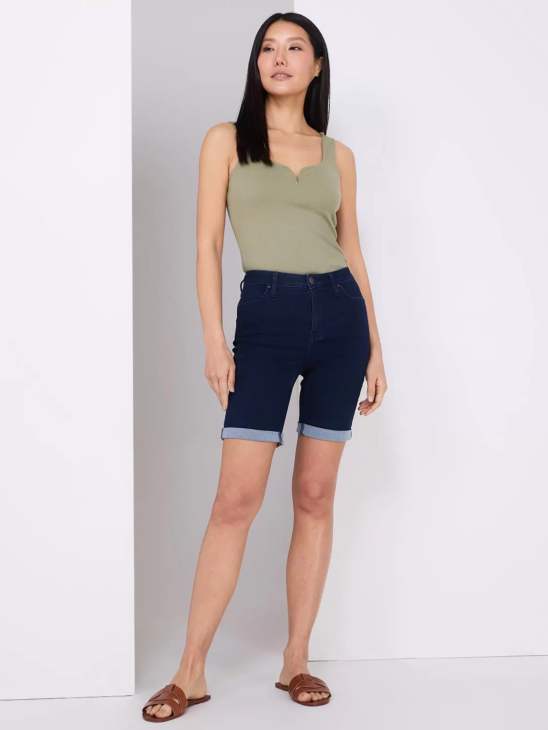 Cuffed Denim Bermuda Shorts