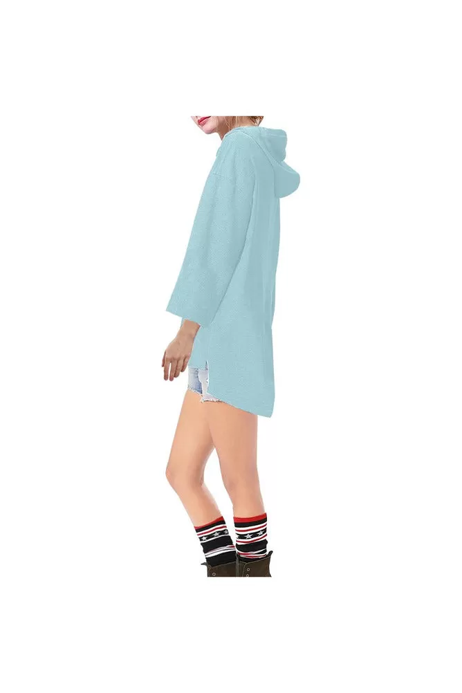 Cyan Step Hem Tunic Hoodie for Women (Model H25)