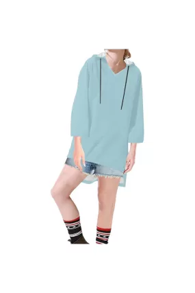 Cyan Step Hem Tunic Hoodie for Women (Model H25)