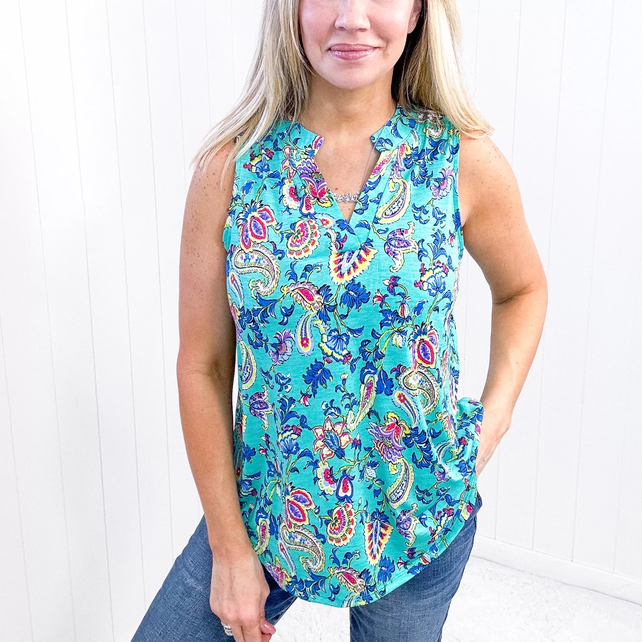 Dear Scarlett Lizzy Tank Top in Emerald and Aqua Multi Floral