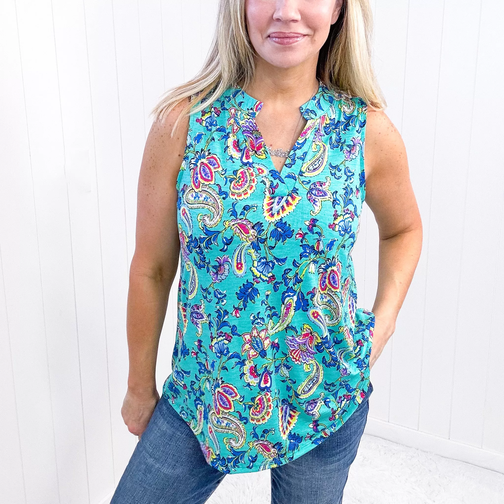 Dear Scarlett Lizzy Tank Top in Emerald and Aqua Multi Floral