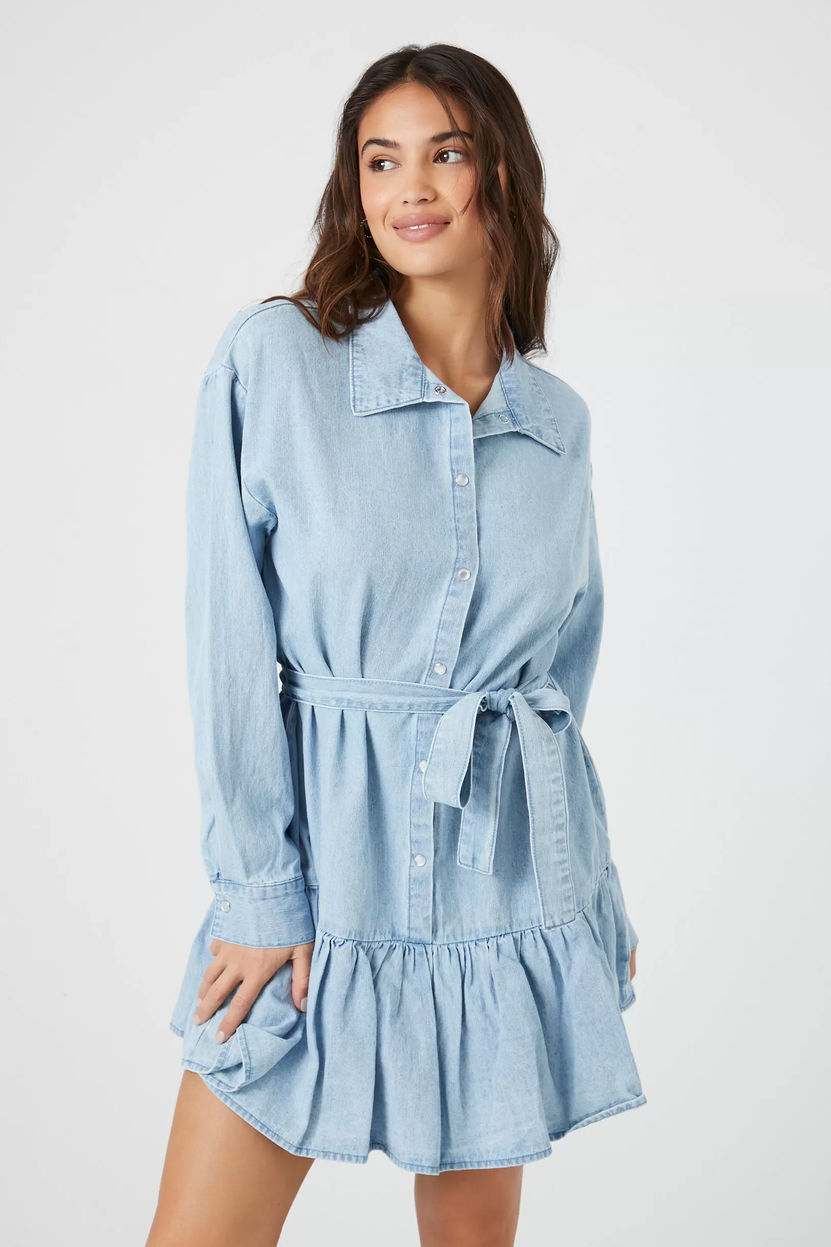 Denim Tie-Front Mini Shirt Dress