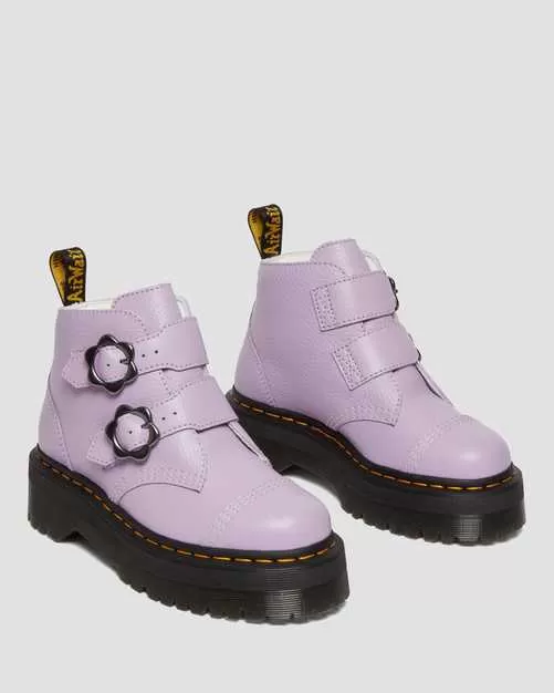 DEVON FLOWER BUCKLE LEATHER PLATFORM BOOTS lilac