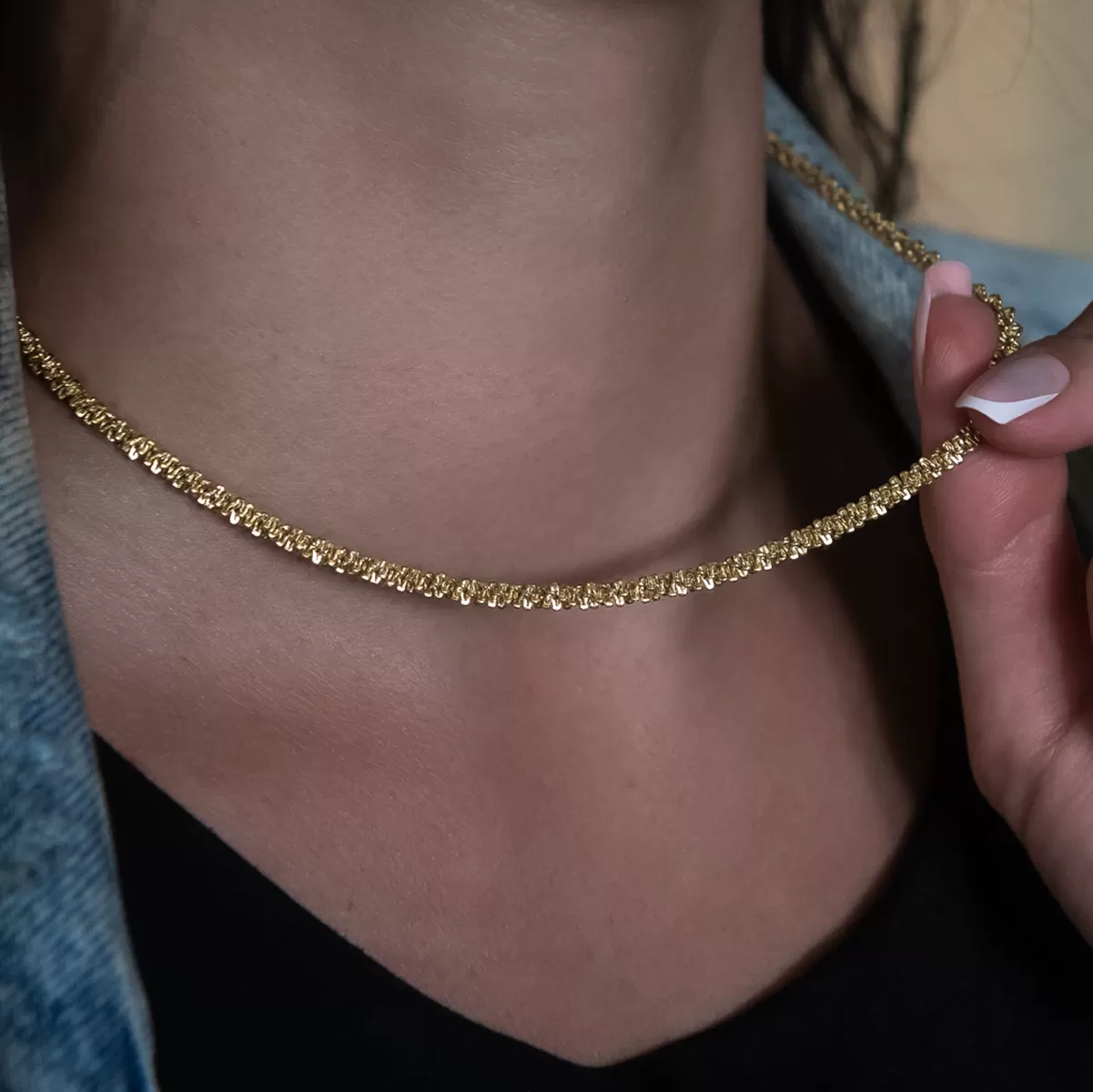 Diamond Cut Popcorn Necklace in Yellow Gold- 4mm