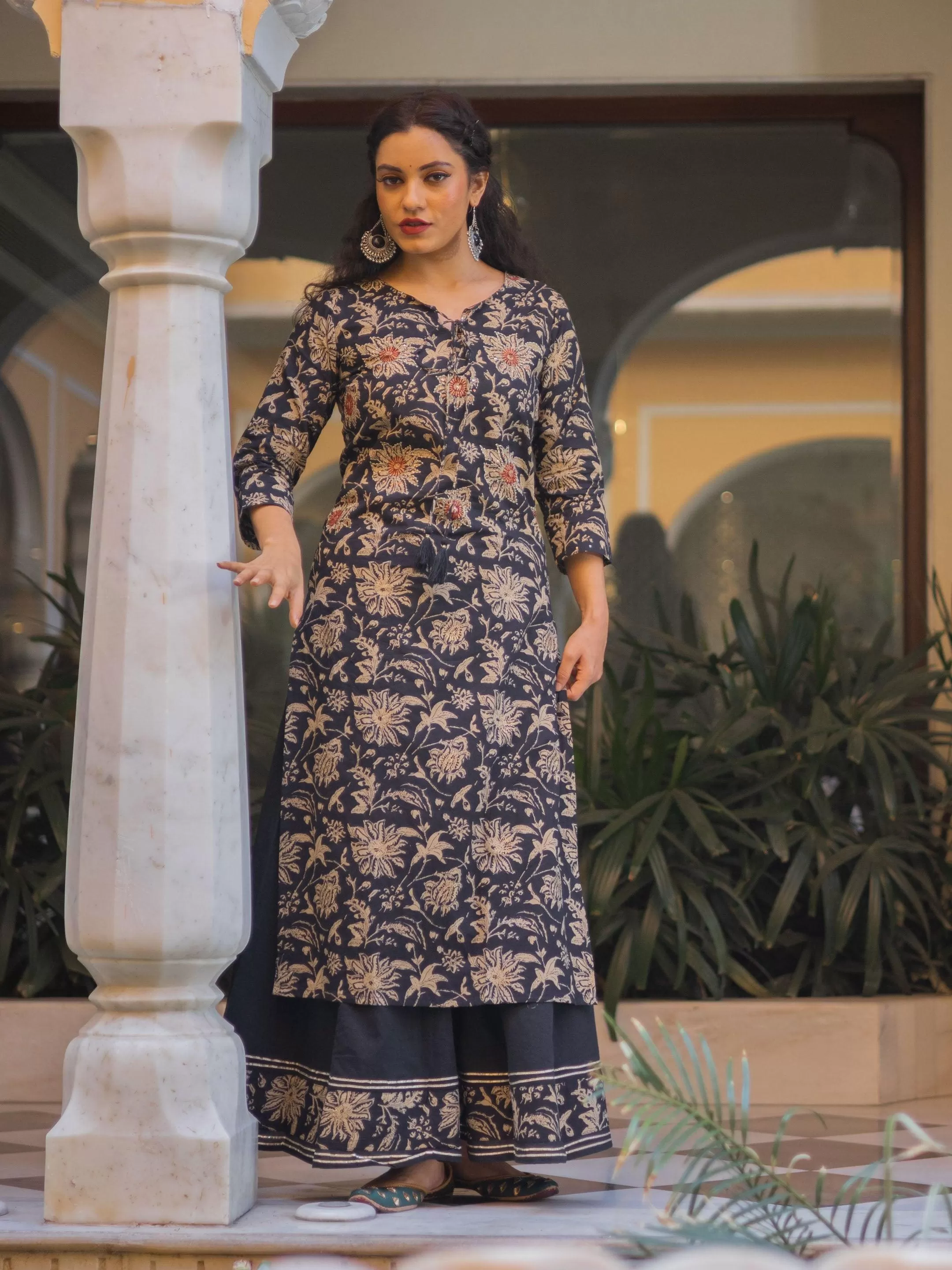 Divena Black Printed Kurta with Palazzo Set