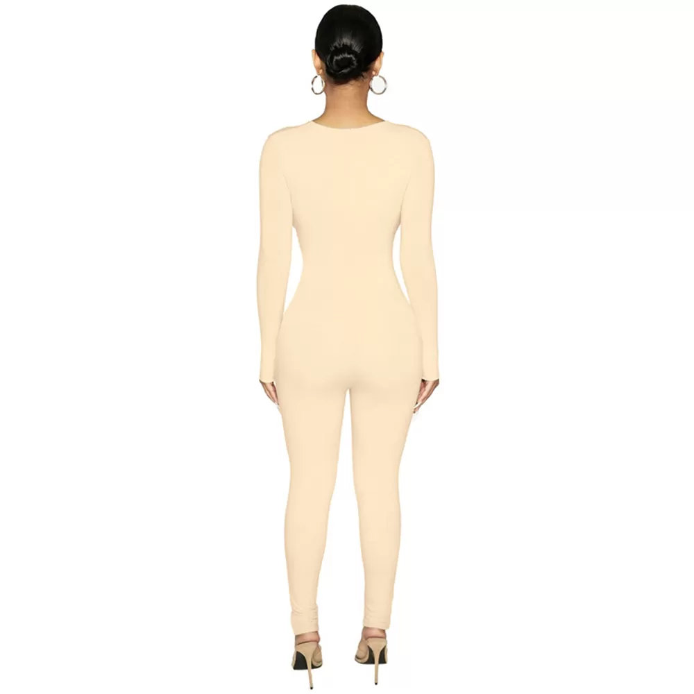 Drawstring Solid Color Hollow Out Jumpsuit