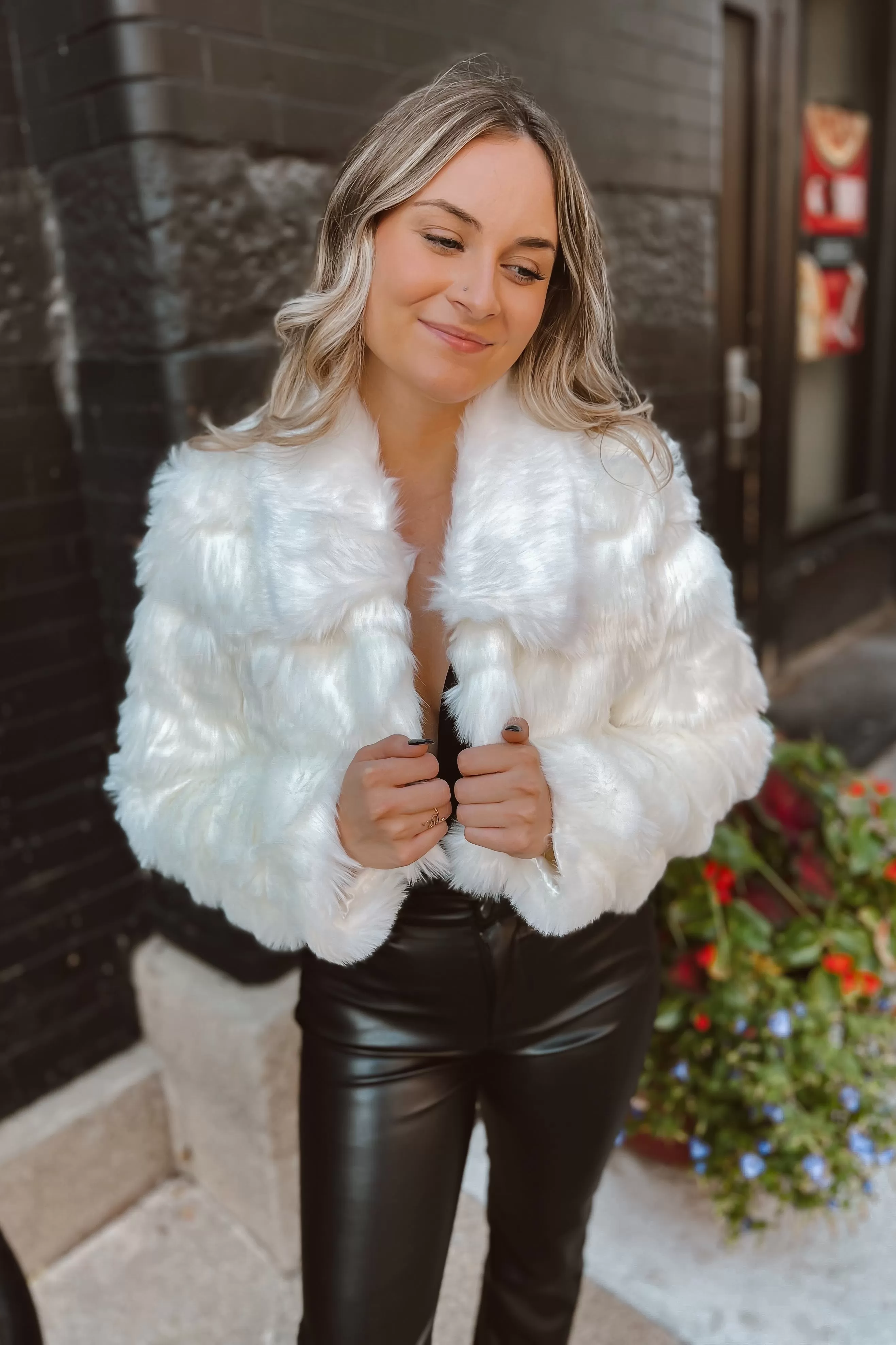 Dunn Ivory Faux Fur Crop Jacket FINAL SALE