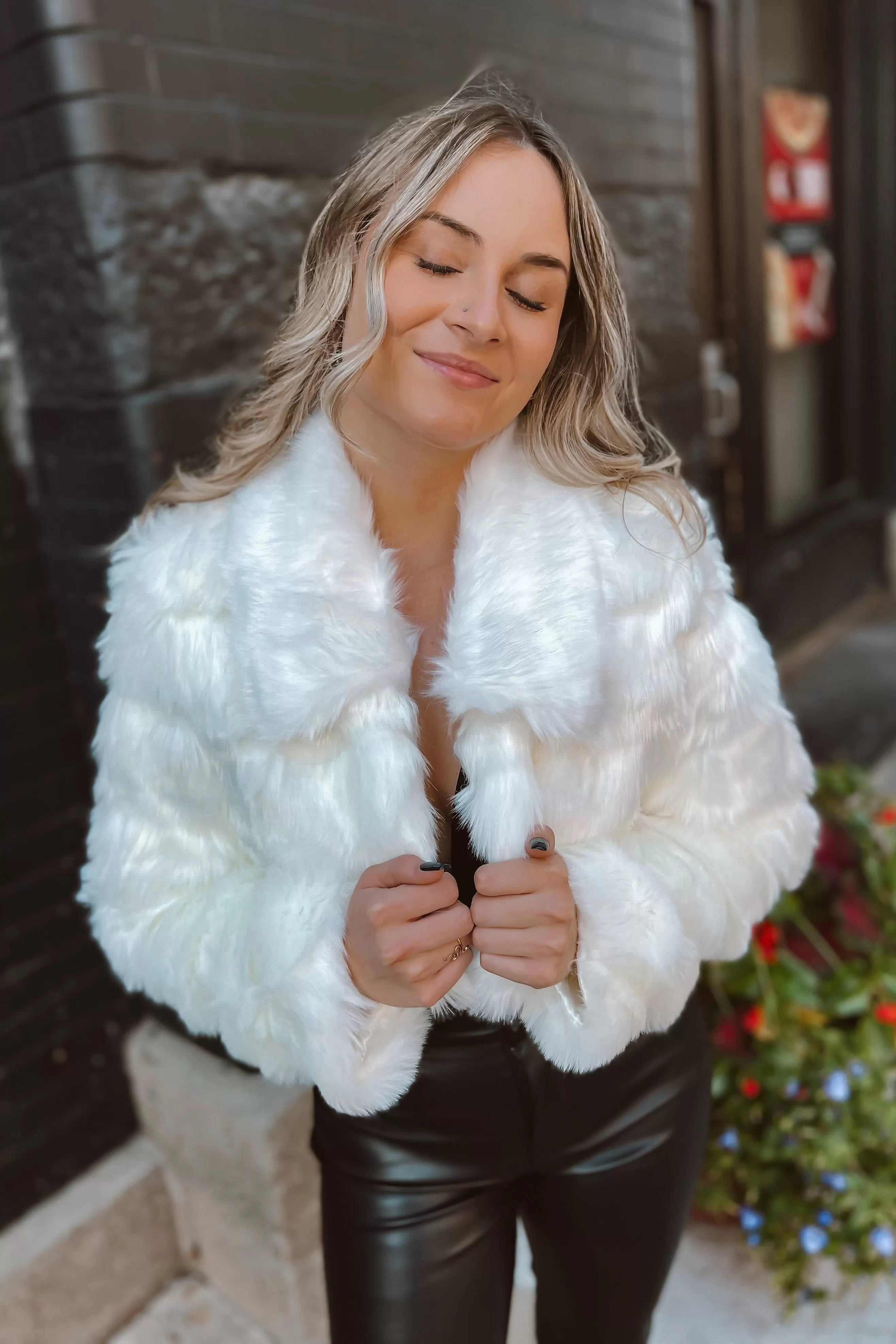 Dunn Ivory Faux Fur Crop Jacket FINAL SALE