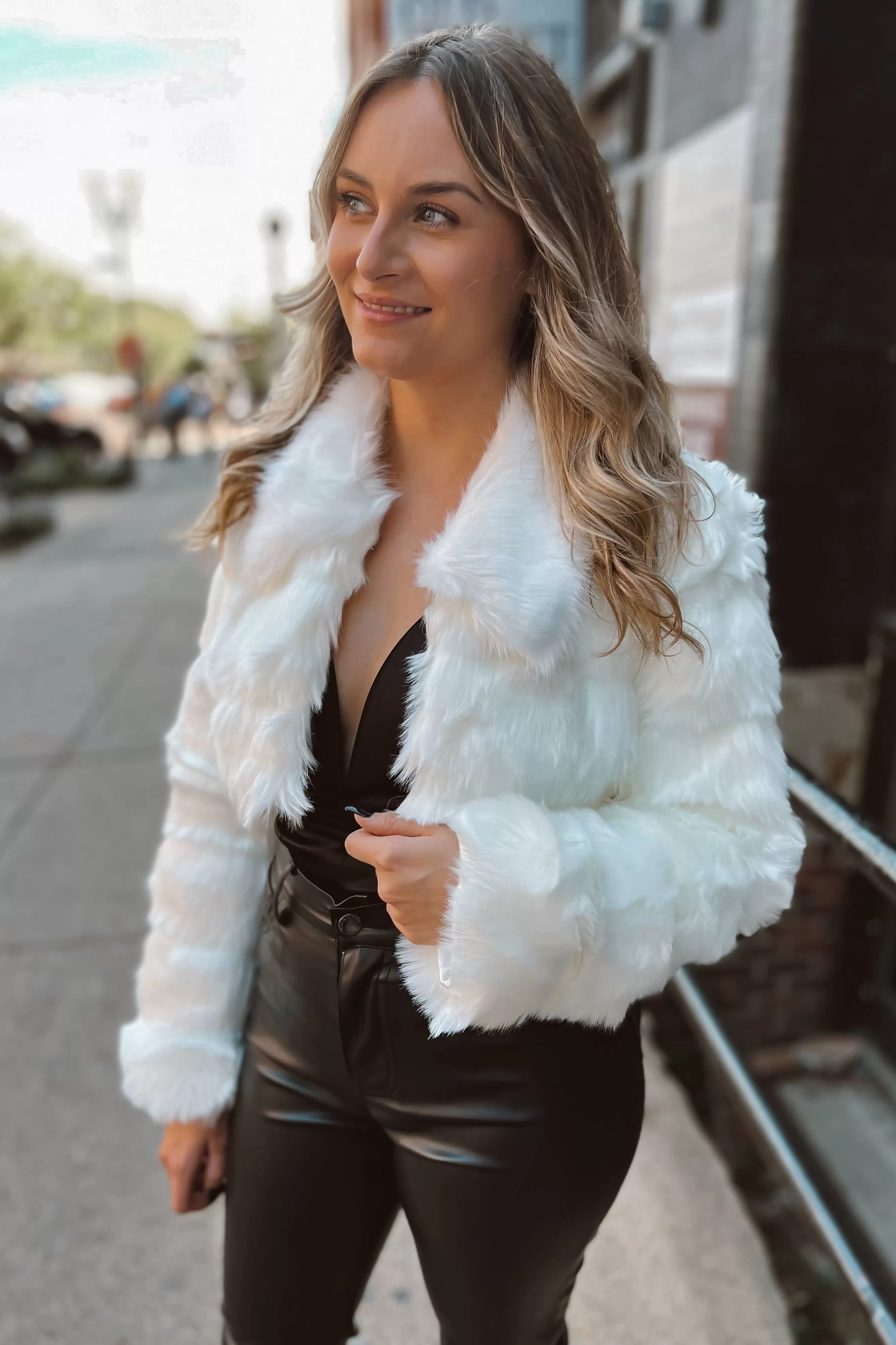 Dunn Ivory Faux Fur Crop Jacket FINAL SALE