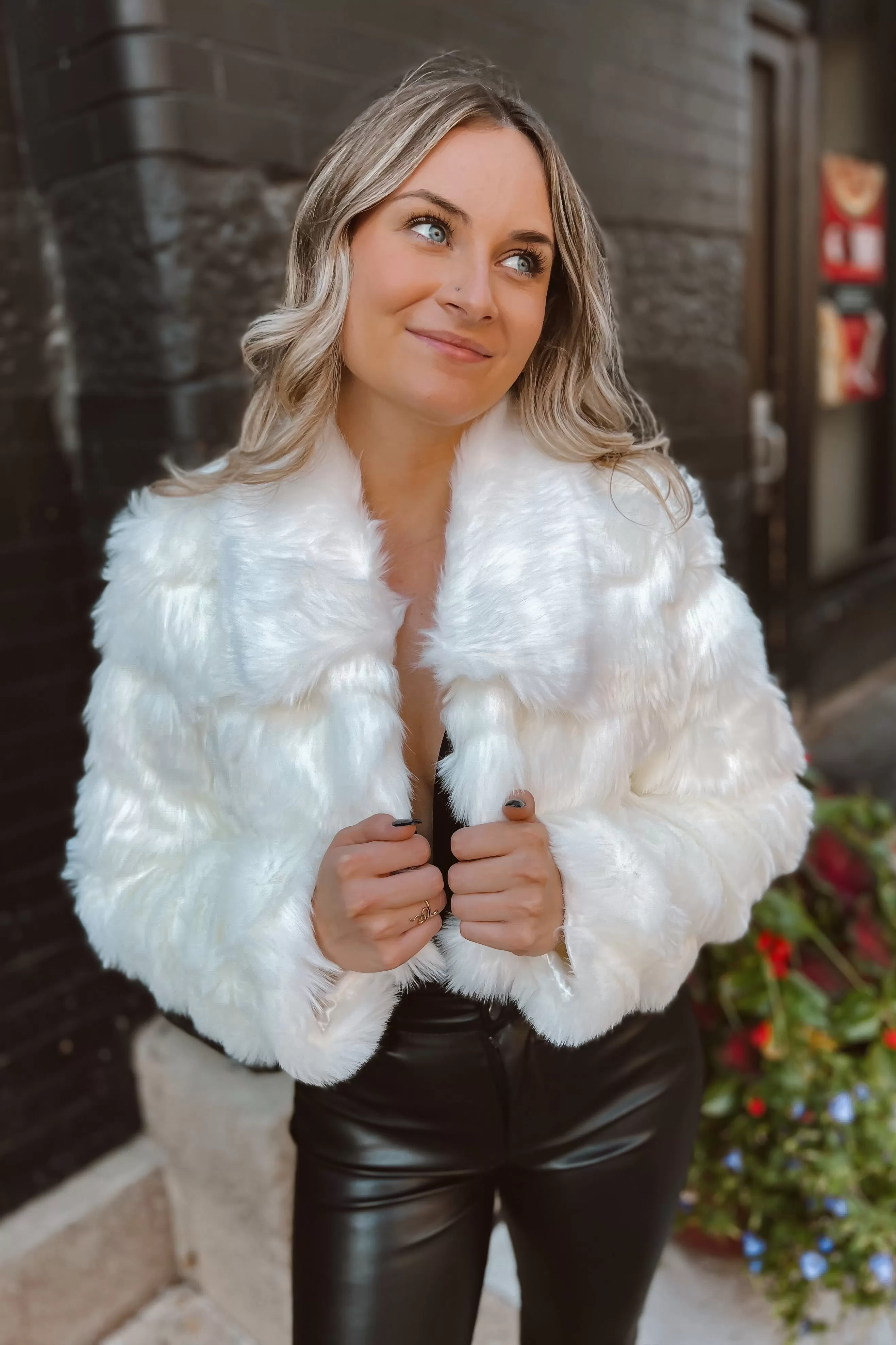 Dunn Ivory Faux Fur Crop Jacket FINAL SALE