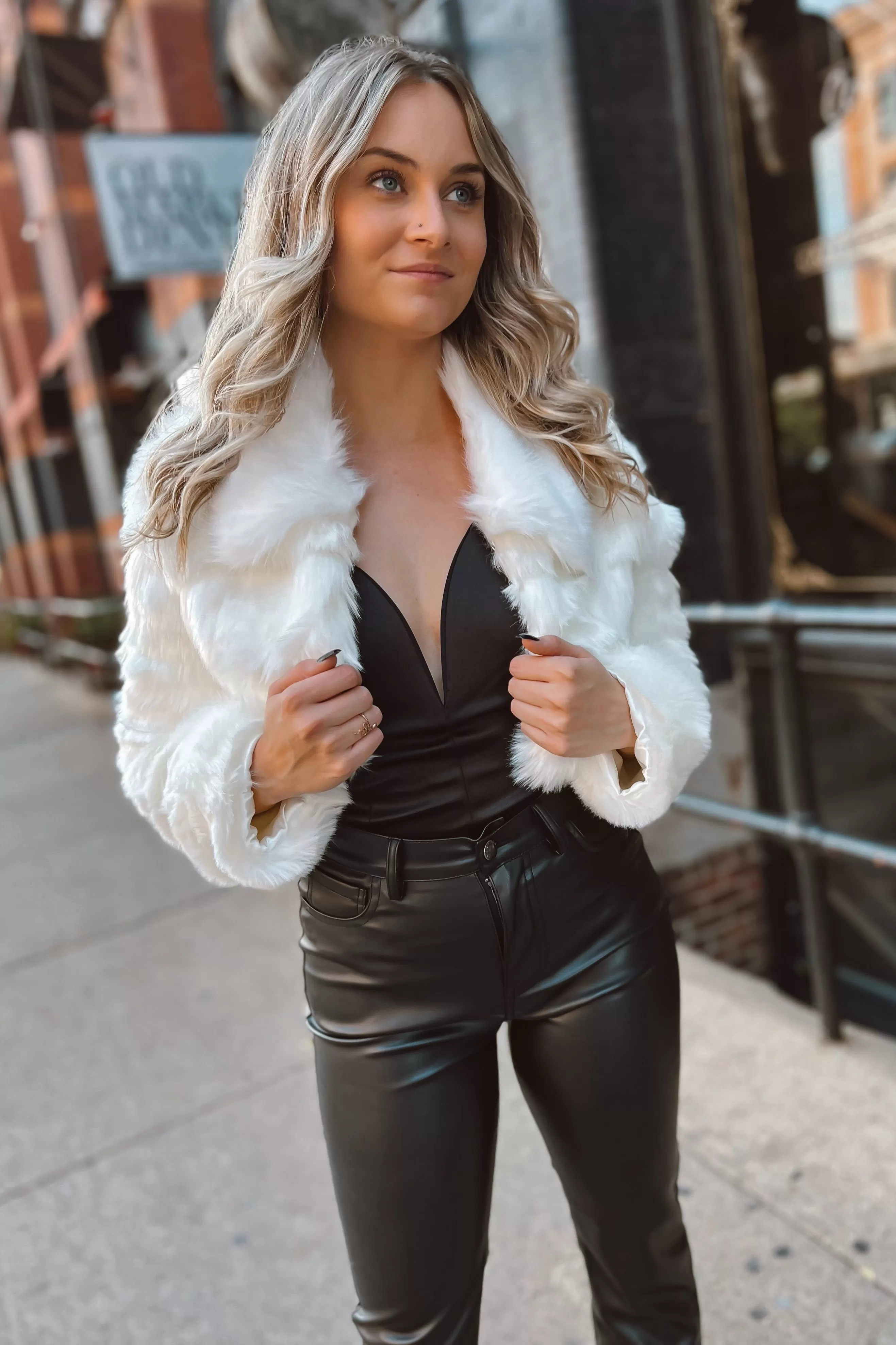 Dunn Ivory Faux Fur Crop Jacket FINAL SALE