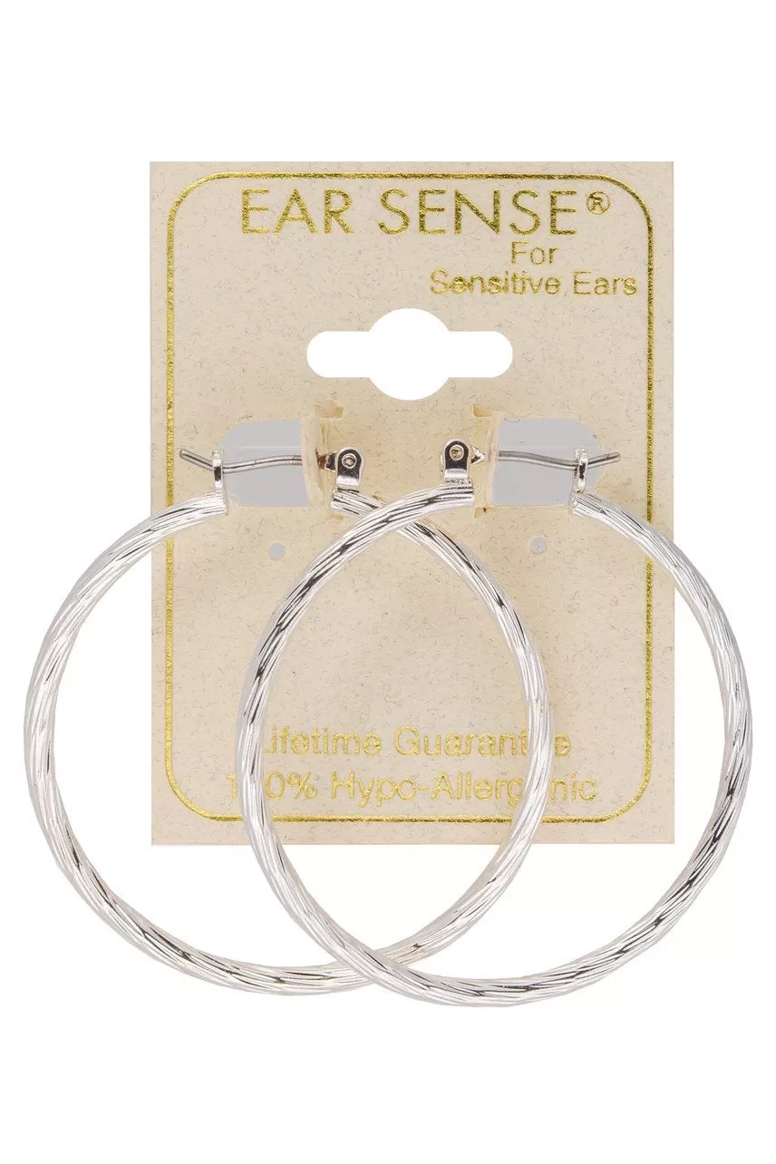 Ear Sense Earring FR236-2 35mm Silver Faceted Click Hoops