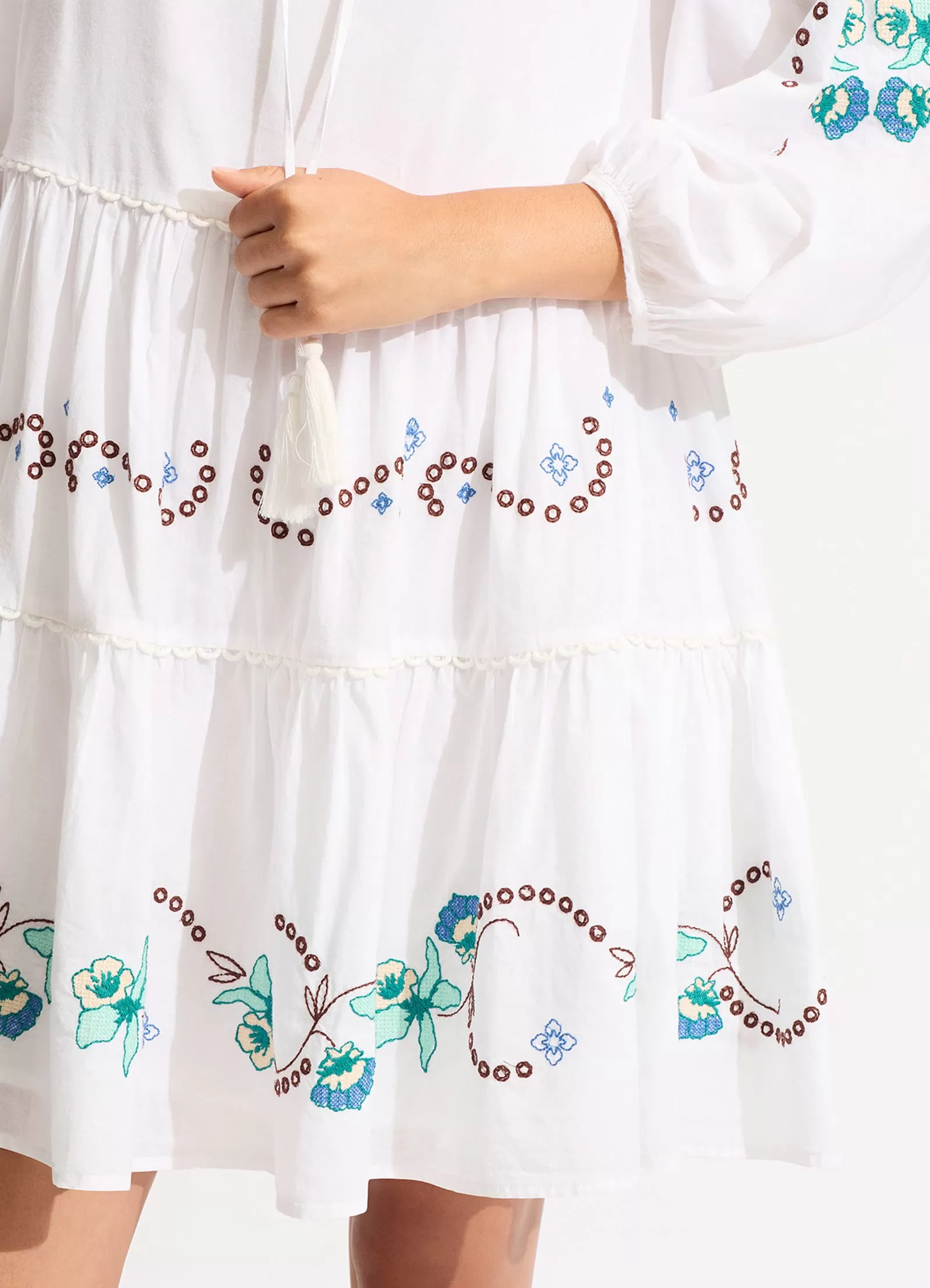 Eden Embroidery Tier Midi Dress - White