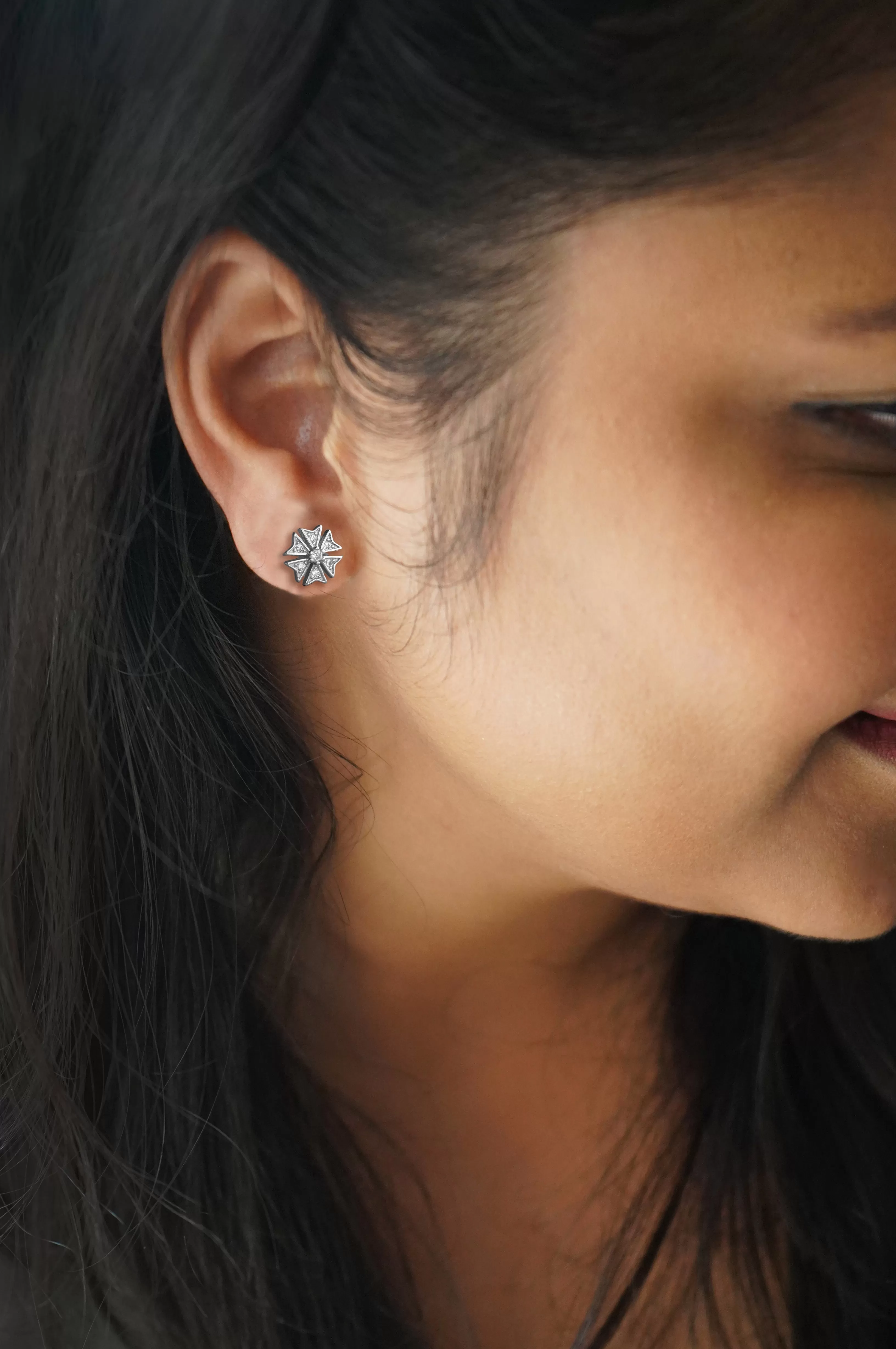 Edgy Flower Rose Gold Plated Sterling Silver Earrings