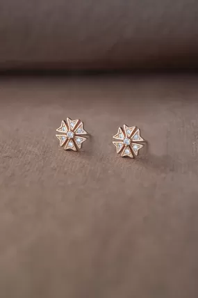 Edgy Flower Rose Gold Plated Sterling Silver Earrings