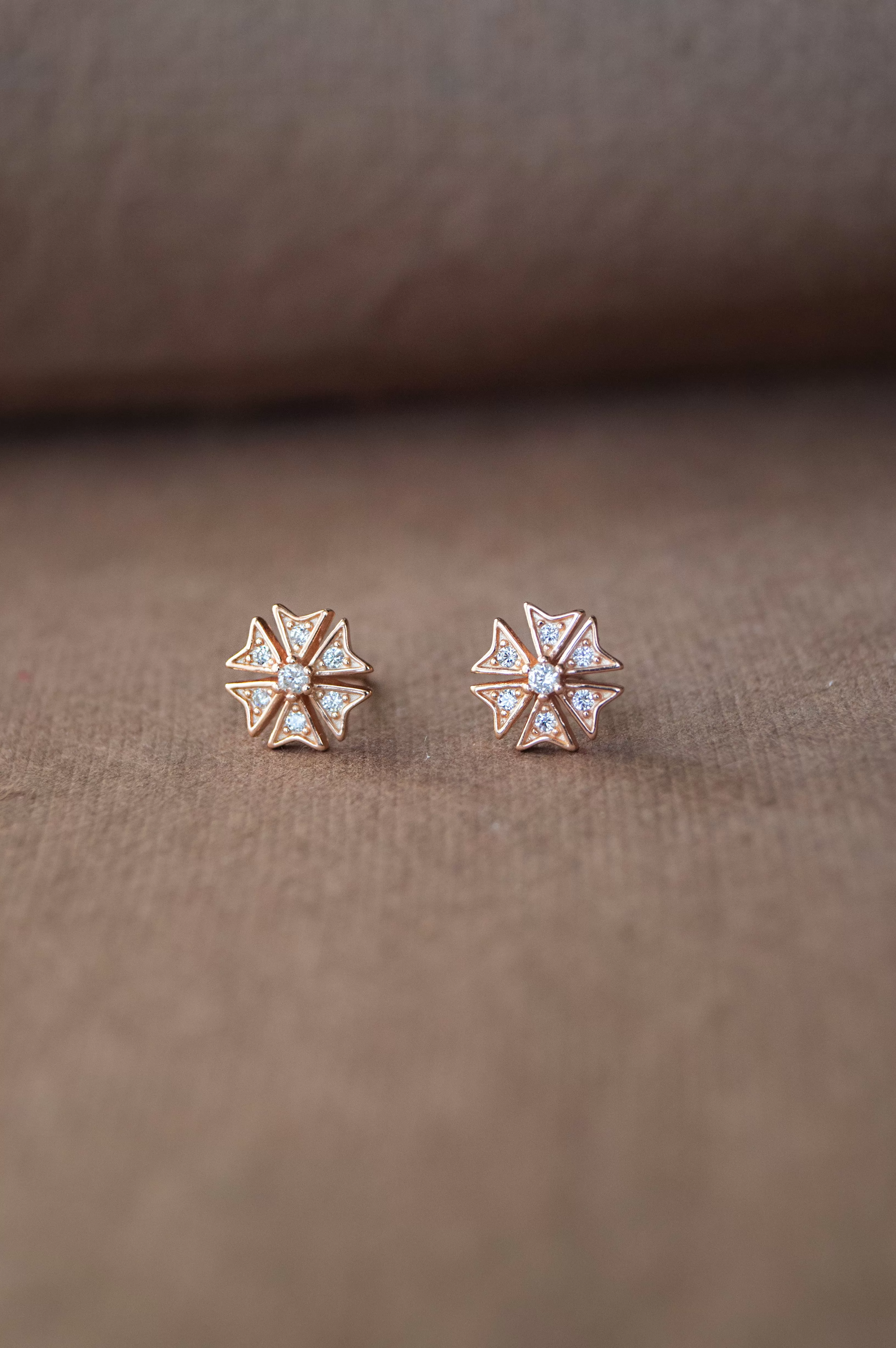 Edgy Flower Rose Gold Plated Sterling Silver Earrings