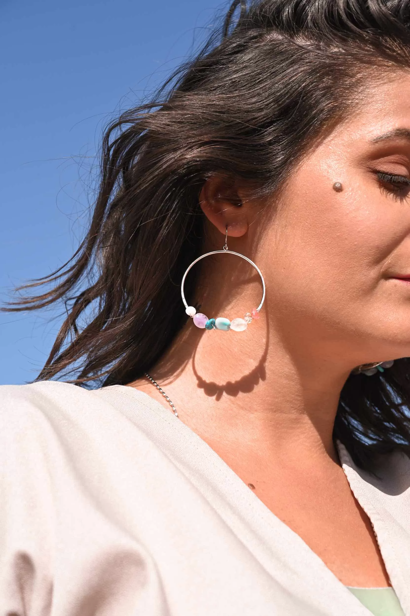 Energetically Aligned 7 Chakra Silver Hoop Earrings