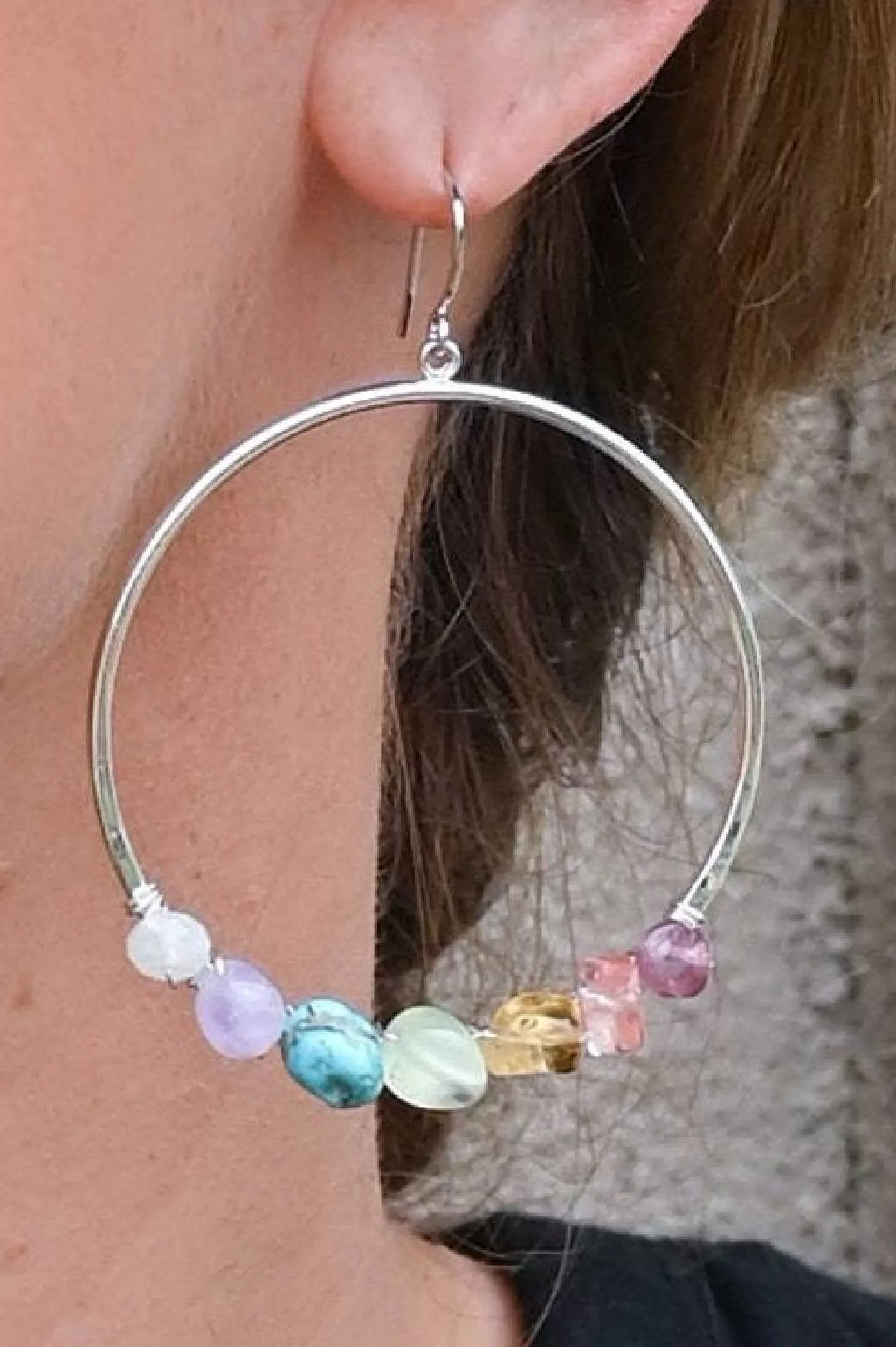 Energetically Aligned 7 Chakra Silver Hoop Earrings